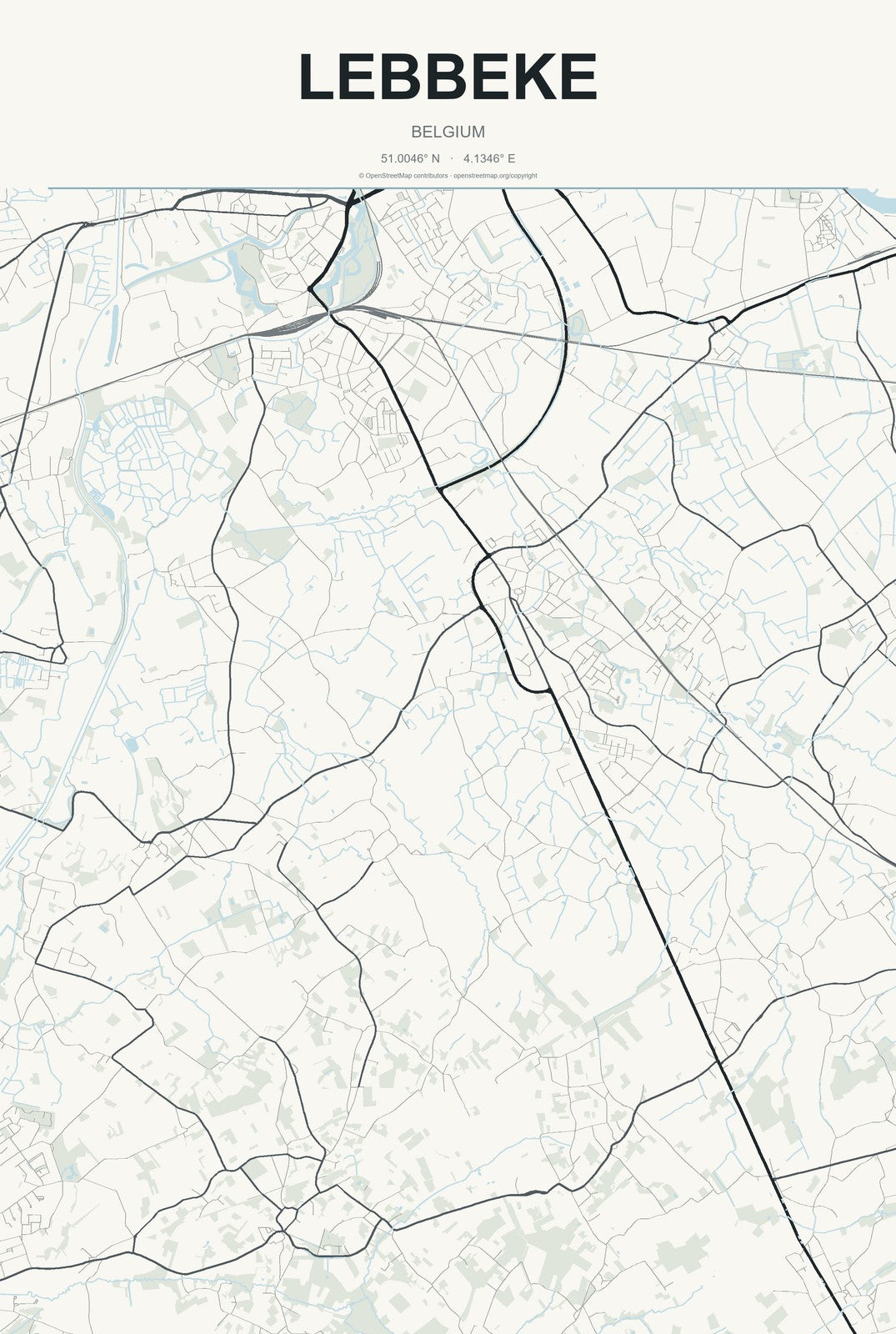 Lebbeke, Belgium City Map Aluminum Sign in Headline Atlas style