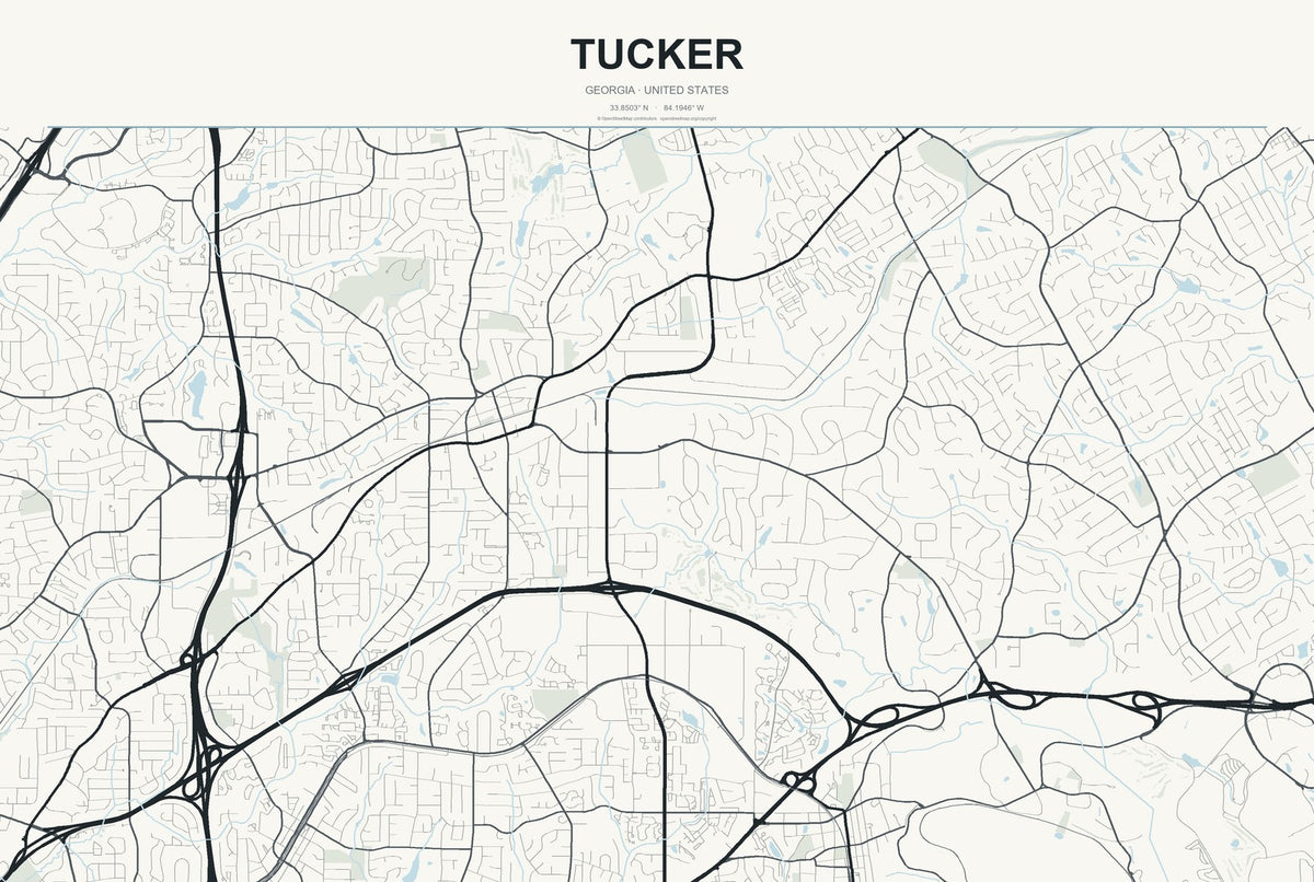 Tucker, Georgia City Map Aluminum Sign in Headline Atlas style