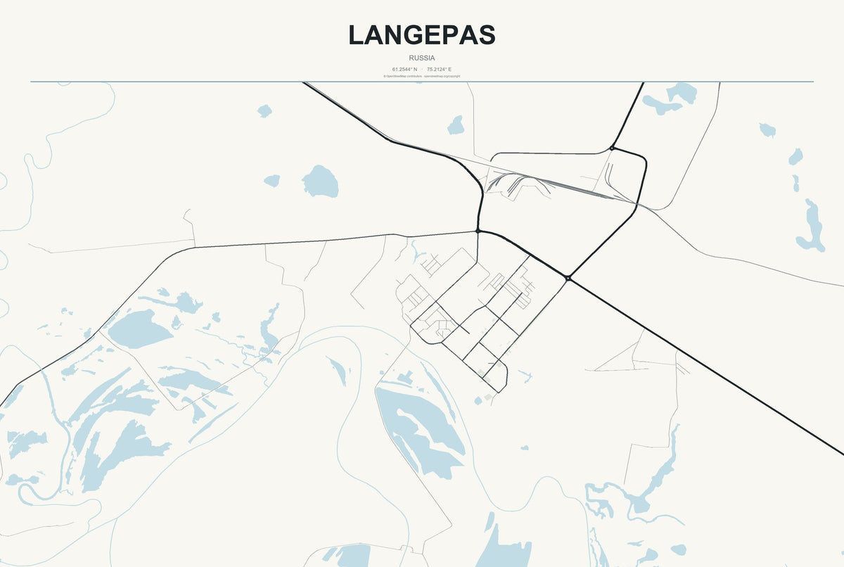 Langepas, Russia City Map Aluminum Sign in Headline Atlas style