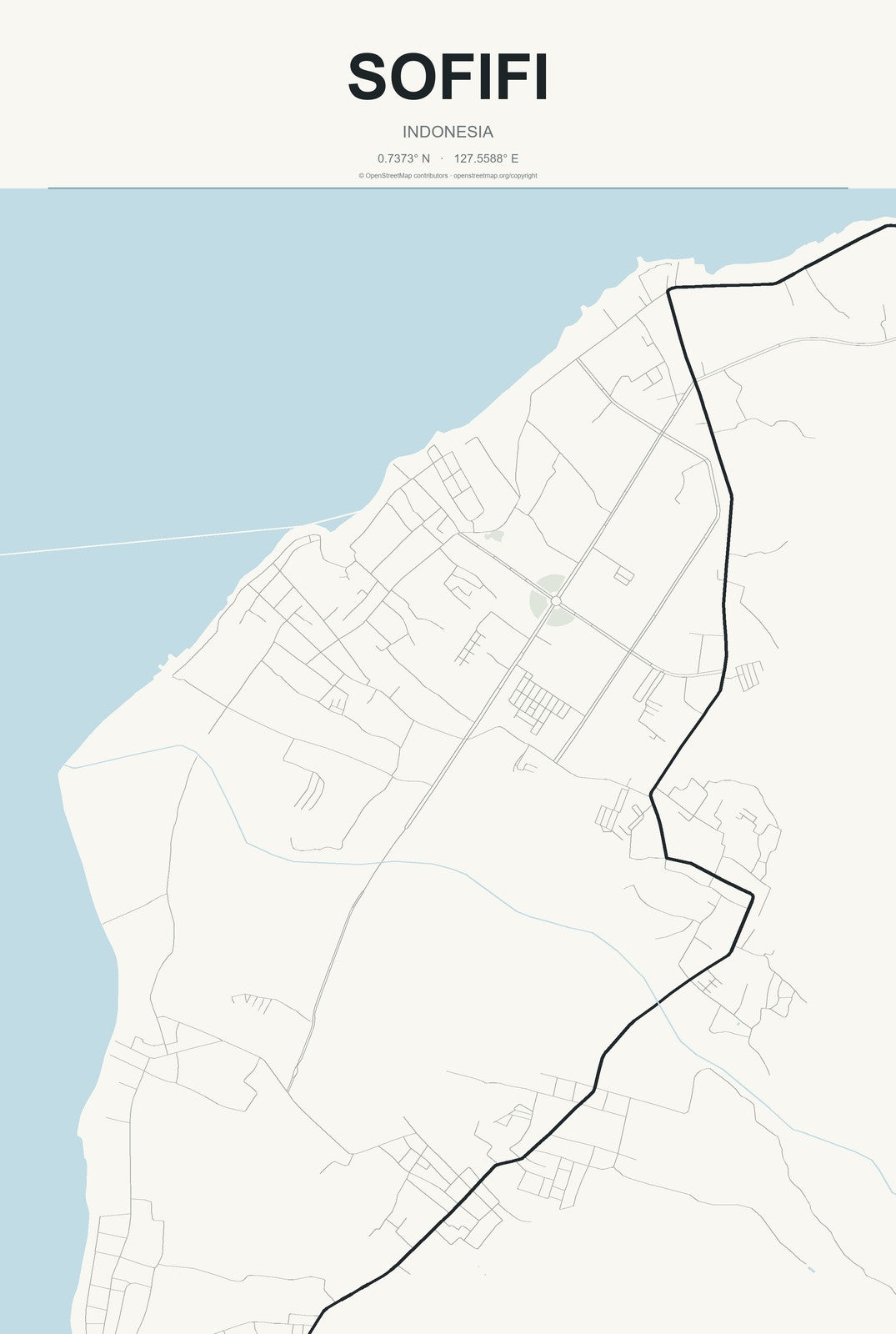 Sofifi, Indonesia City Map Aluminum Sign in Headline Atlas style