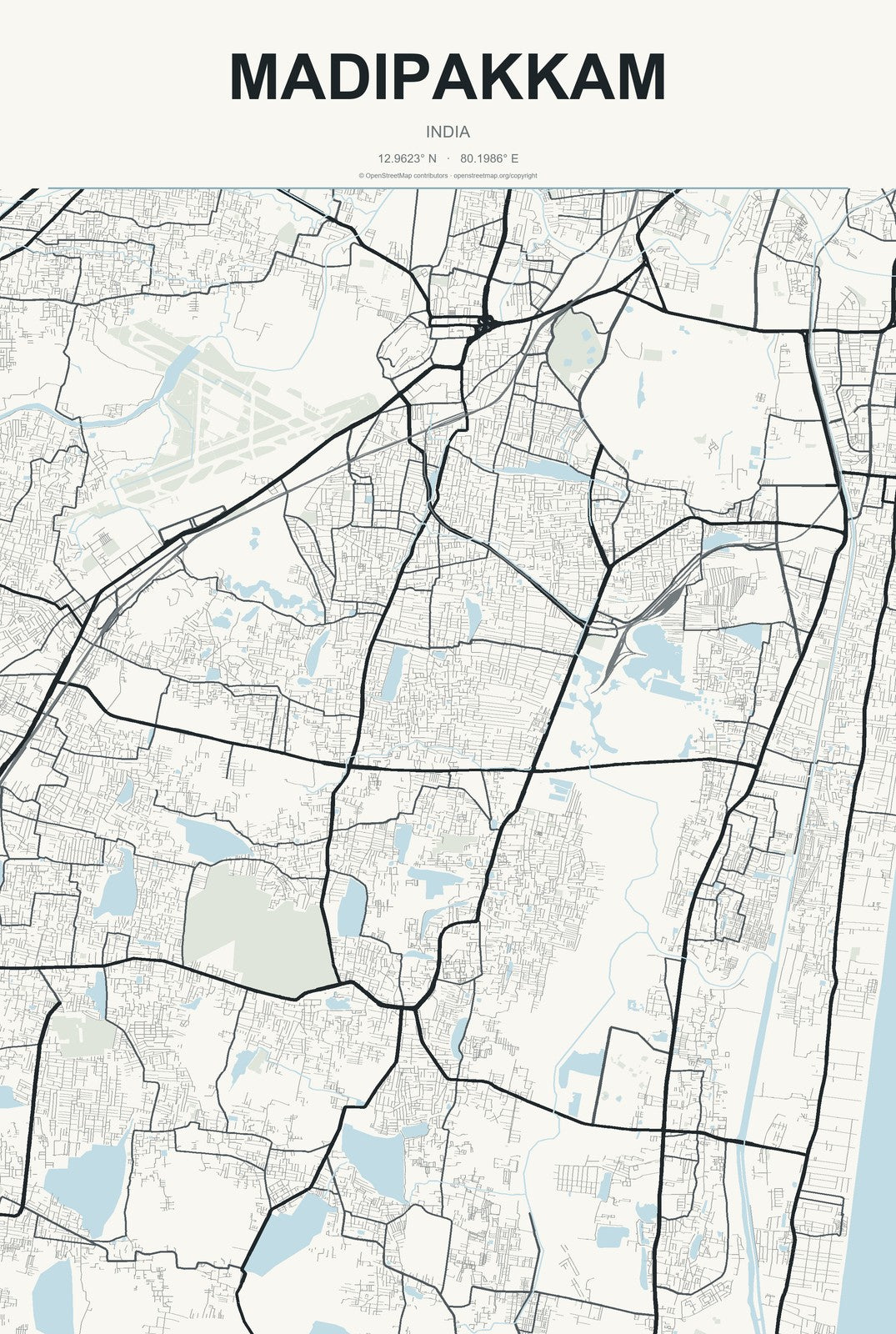 Madipakkam, India City Map Aluminum Sign in Headline Atlas style