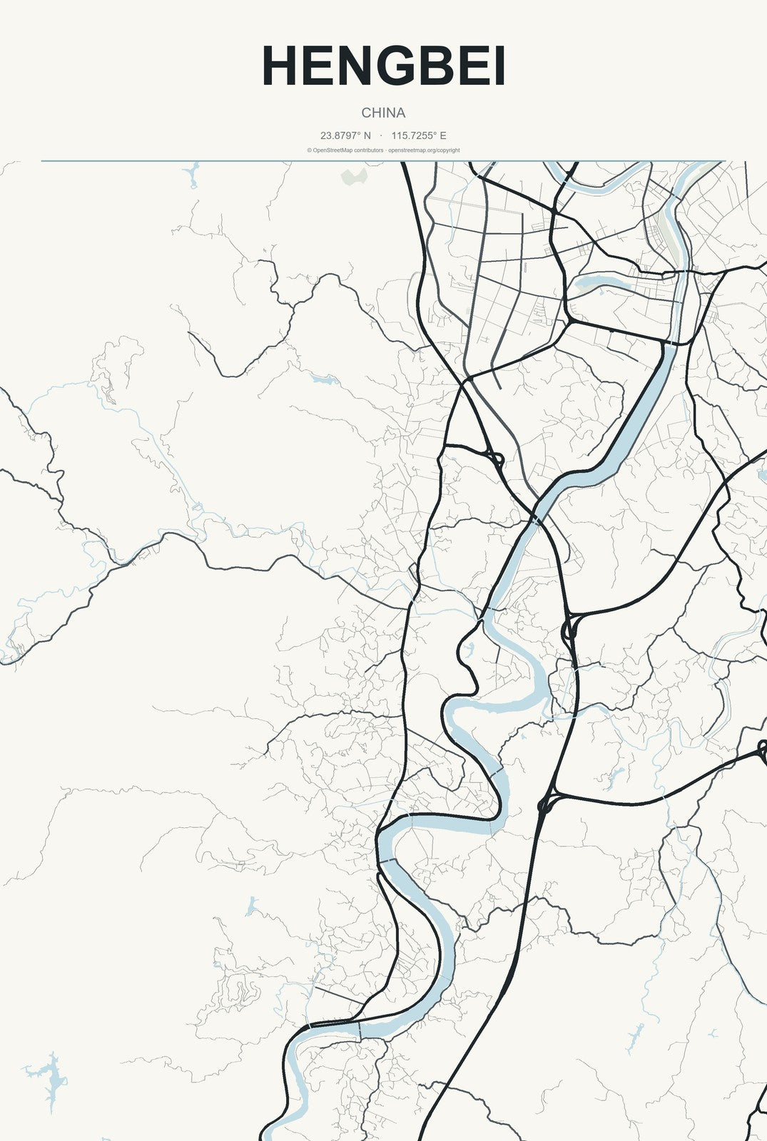 Hengbei, China City Map Aluminum Sign in Headline Atlas style