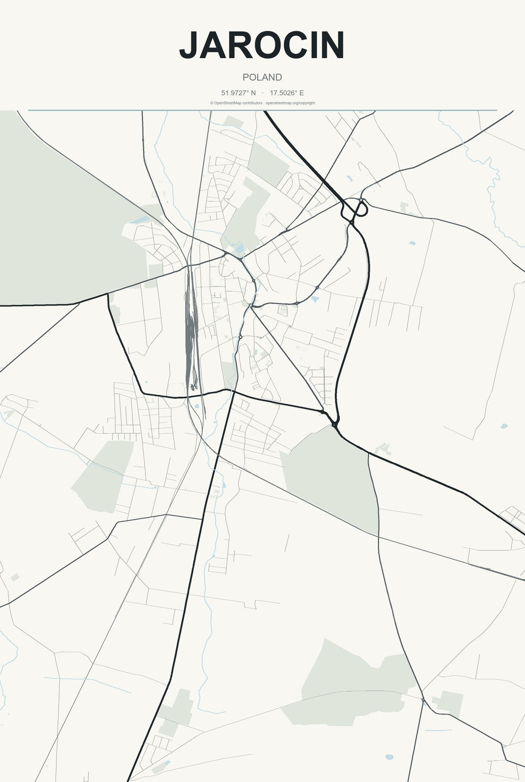Jarocin, Poland City Map Aluminum Sign in Headline Atlas style