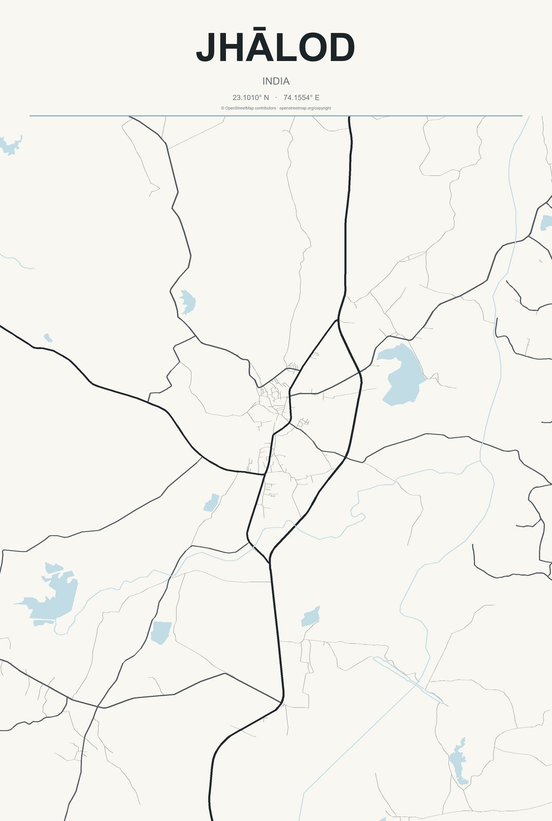 Jhālod, India City Map Aluminum Sign in Headline Atlas style