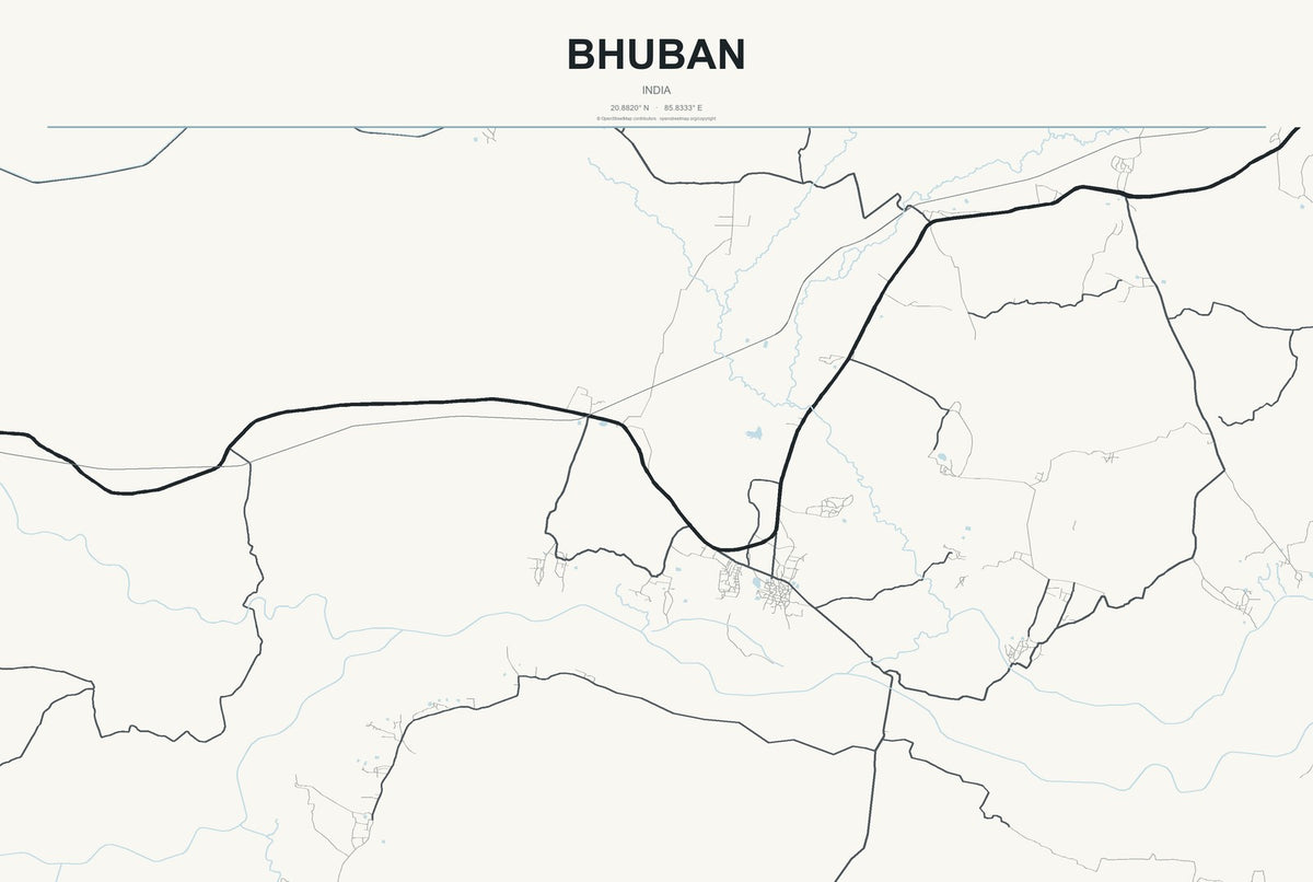 Bhuban, India City Map Aluminum Sign in Headline Atlas style