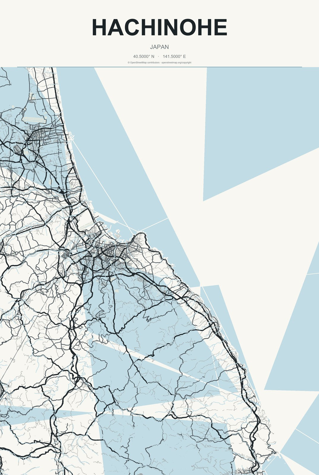 Hachinohe, Japan City Map Aluminum Sign in Headline Atlas style