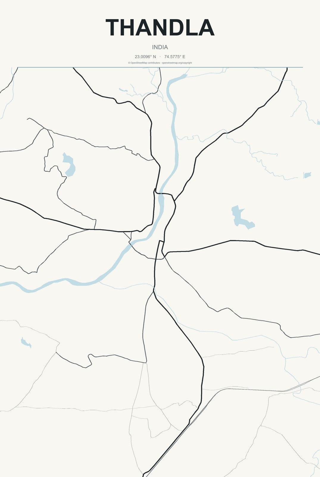 Thandla, India City Map Aluminum Sign in Headline Atlas style