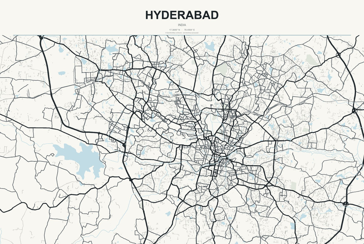 Hyderabad, India City Map Aluminum Sign in Headline Atlas style