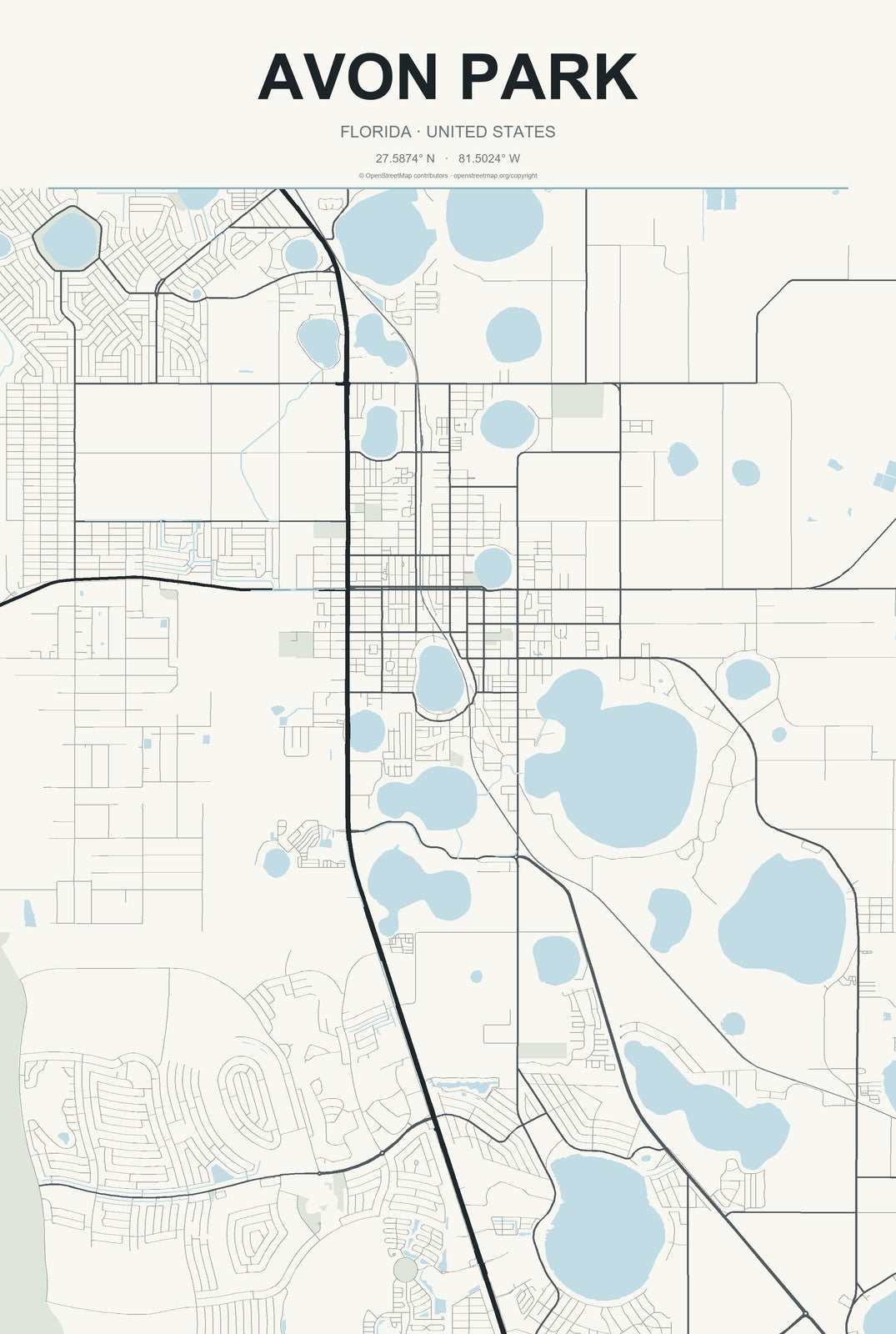 Avon Park, Florida City Map Aluminum Sign in Headline Atlas style