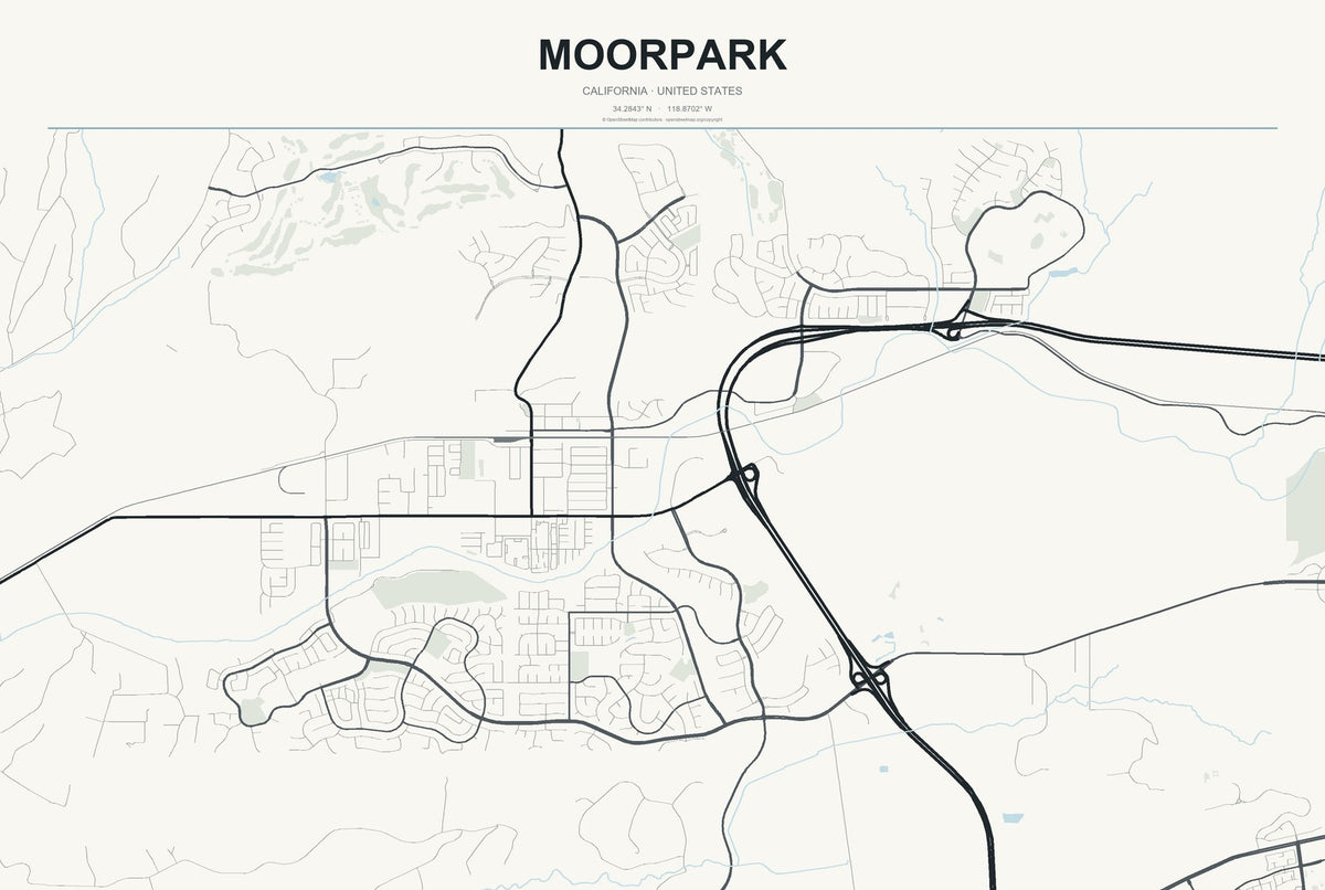 Moorpark, California City Map Aluminum Sign in Headline Atlas style