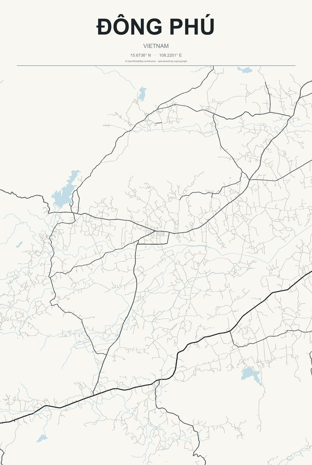Đông Phú, Vietnam City Map Aluminum Sign in Headline Atlas style