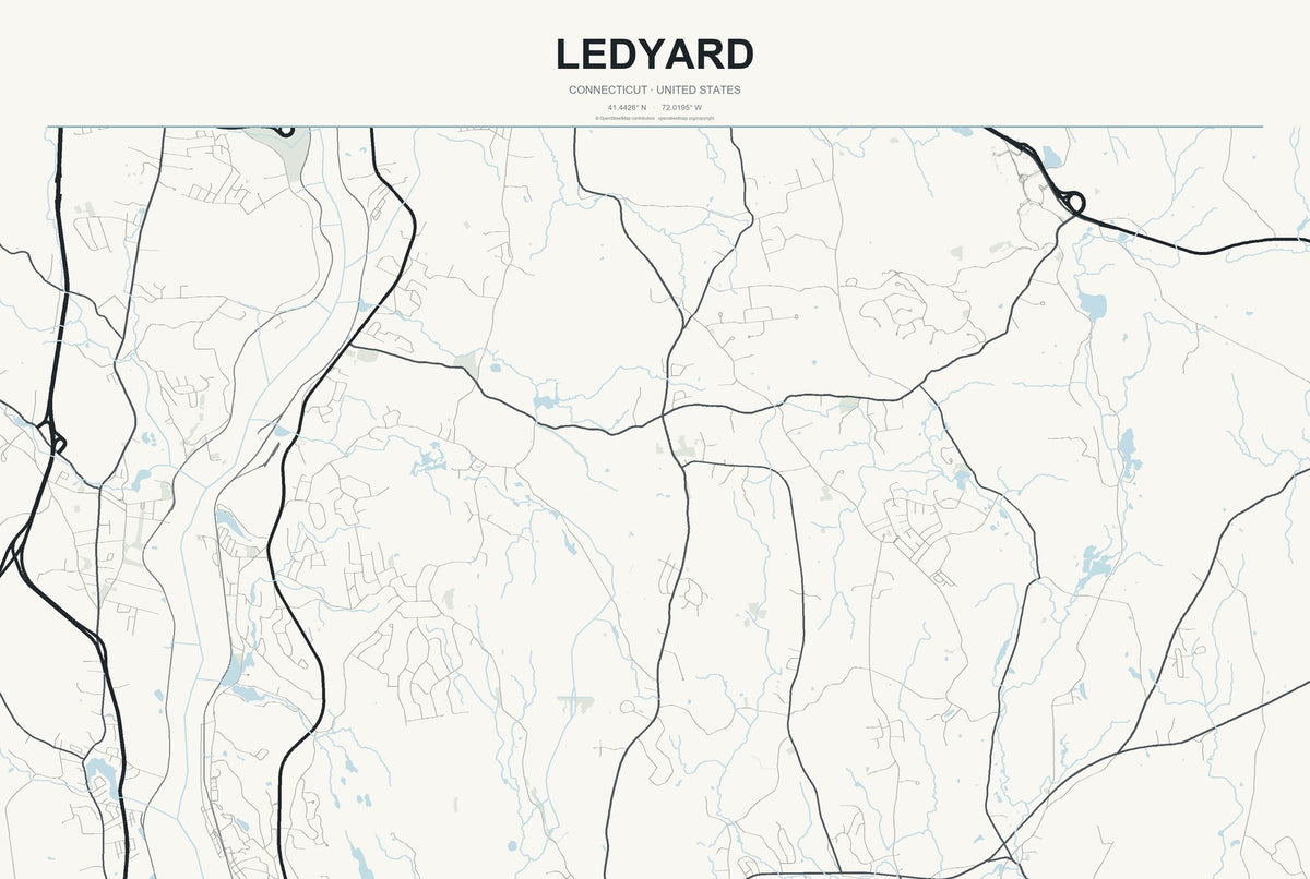Ledyard, Connecticut City Map Aluminum Sign in Headline Atlas style