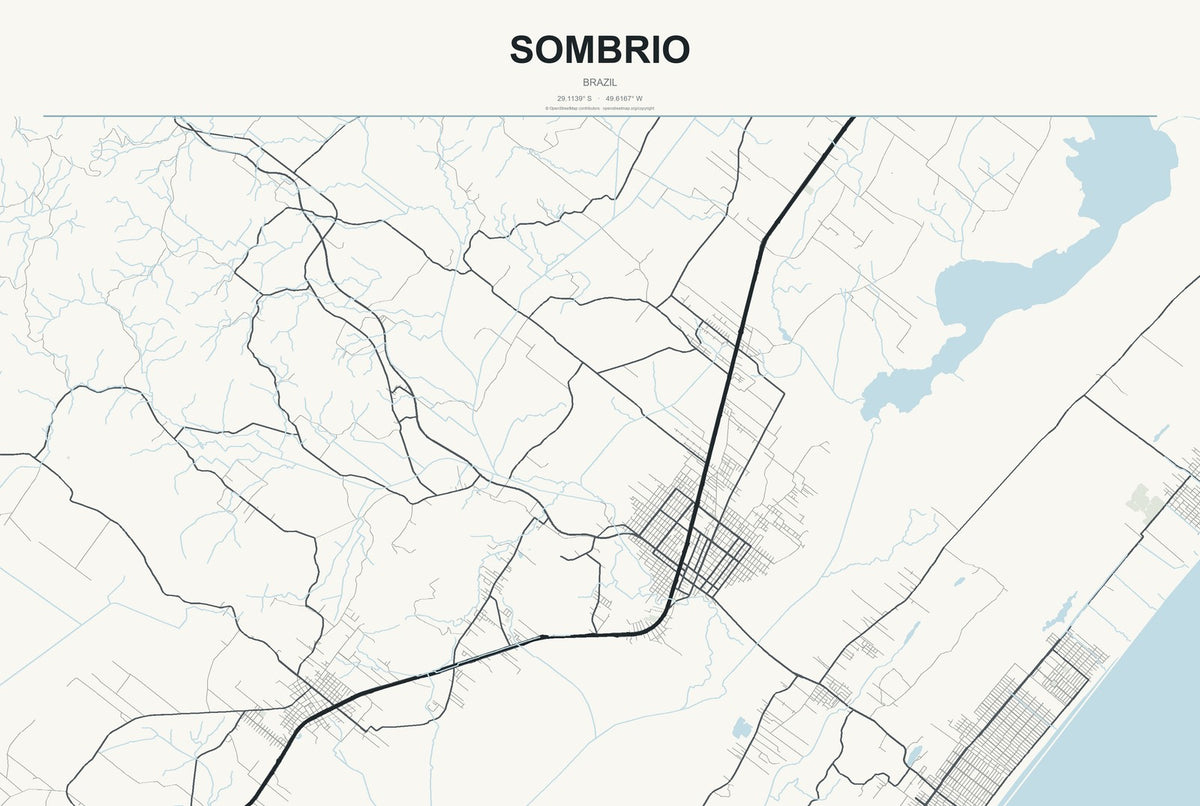 Sombrio, Brazil City Map Aluminum Sign in Headline Atlas style