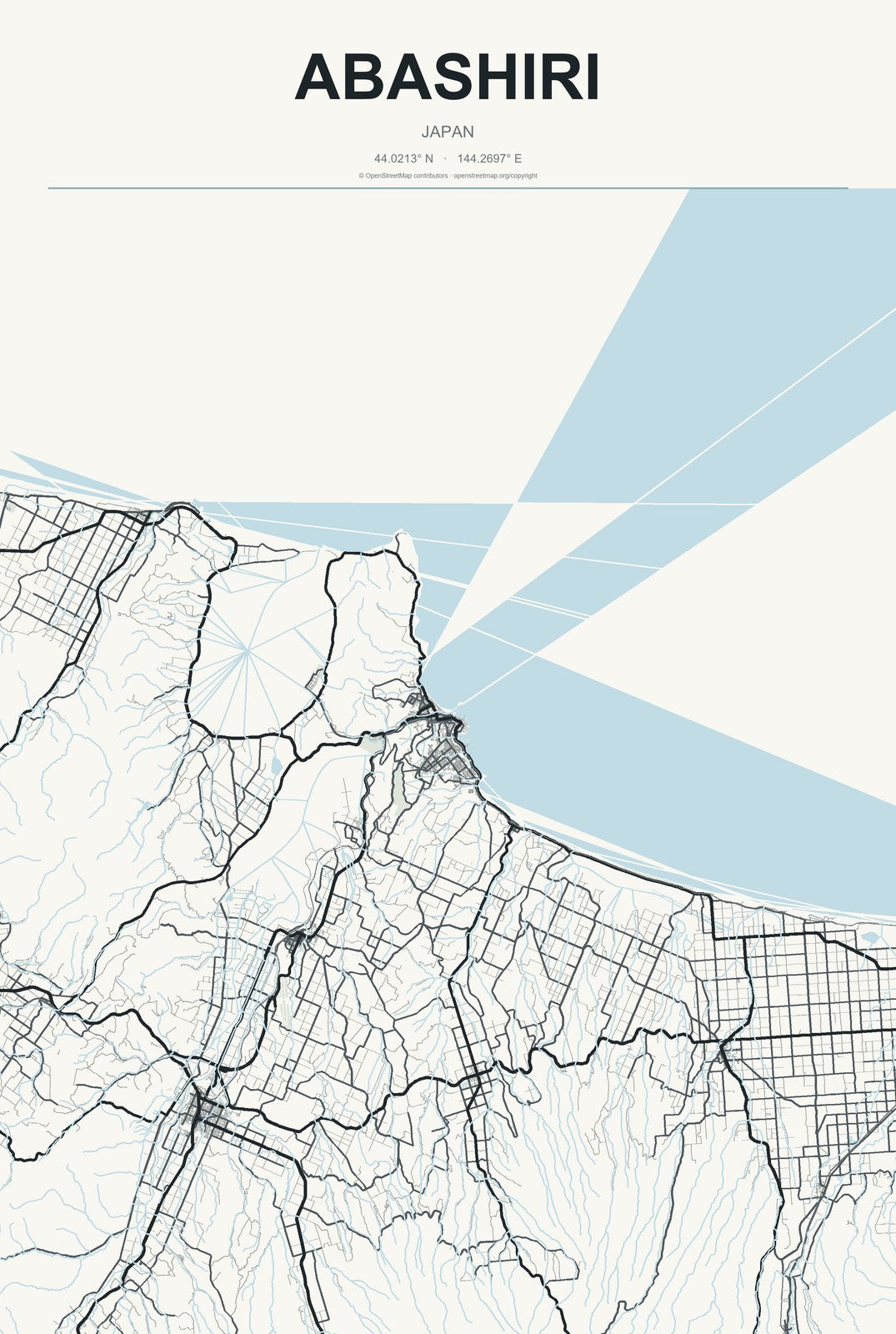 Abashiri, Japan City Map Aluminum Sign in Headline Atlas style