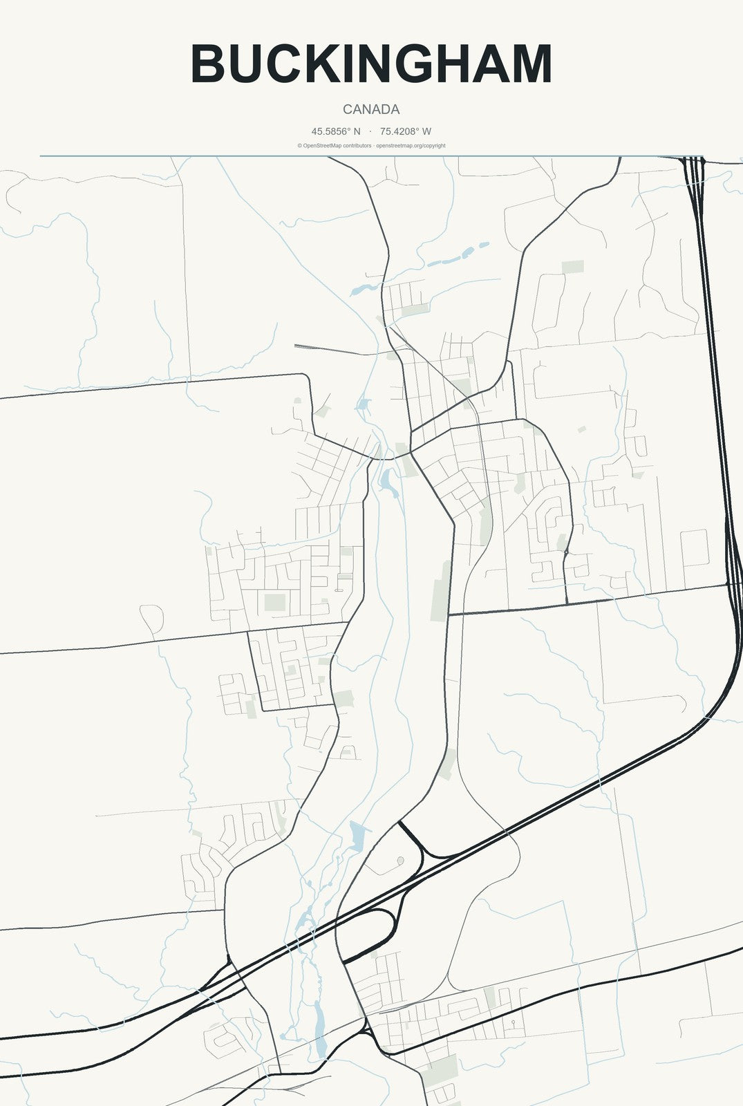 Buckingham, Canada City Map Aluminum Sign in Headline Atlas style