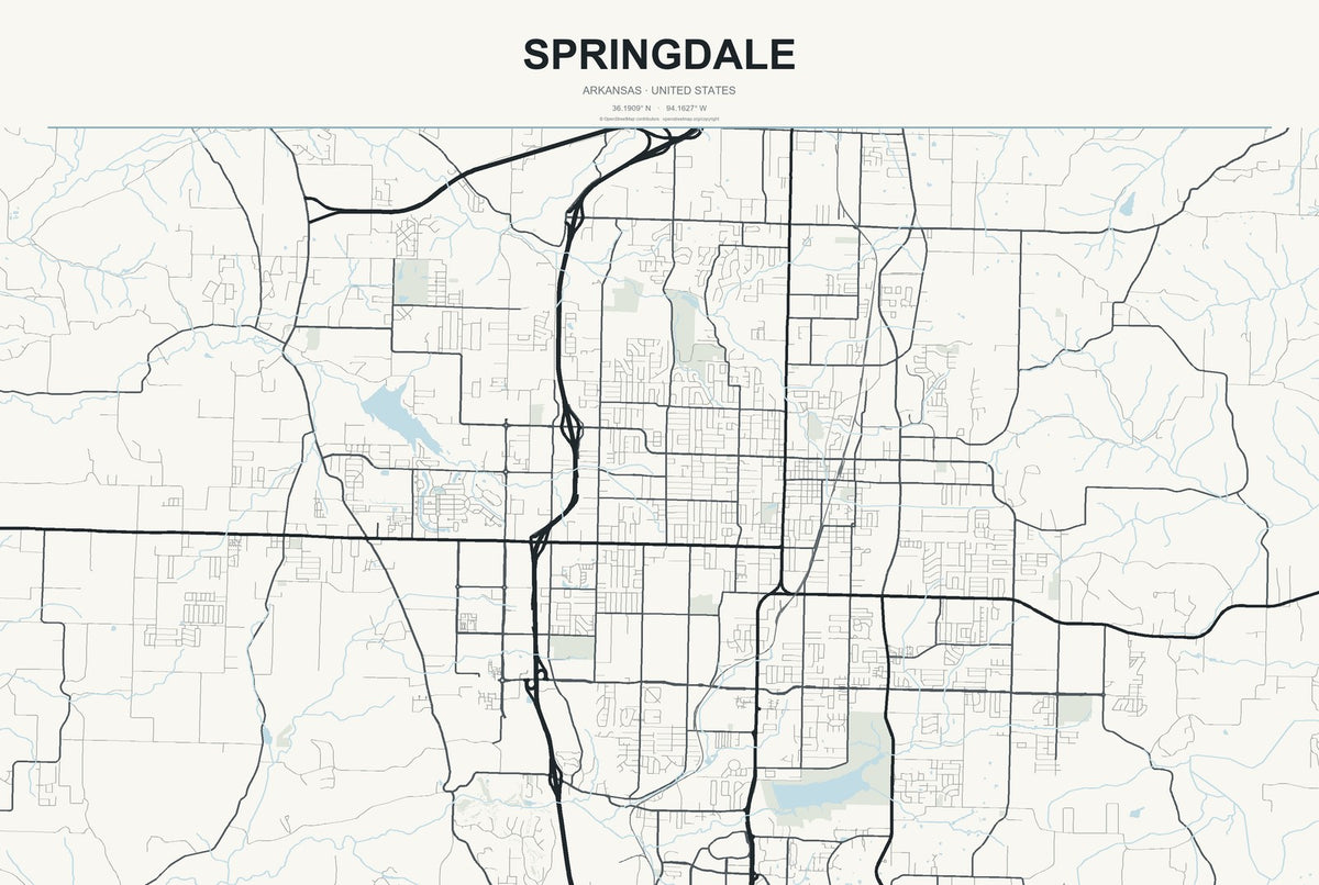 Springdale, Arkansas City Map Aluminum Sign in Headline Atlas style