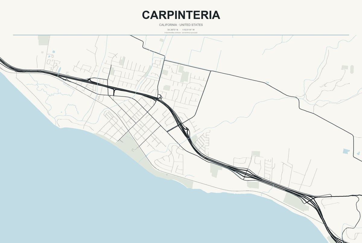 Carpinteria, California City Map Aluminum Sign in Headline Atlas style