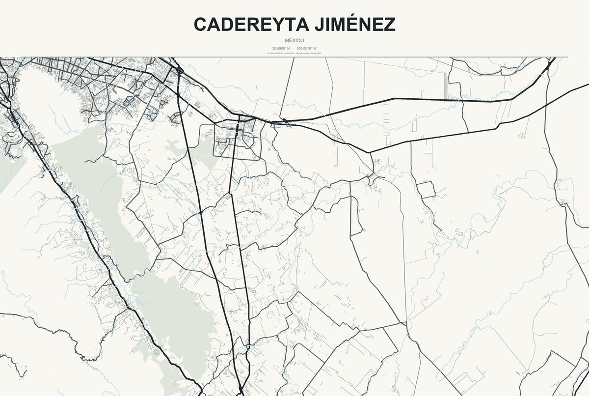 Cadereyta Jiménez, Mexico City Map Aluminum Sign in Headline Atlas style