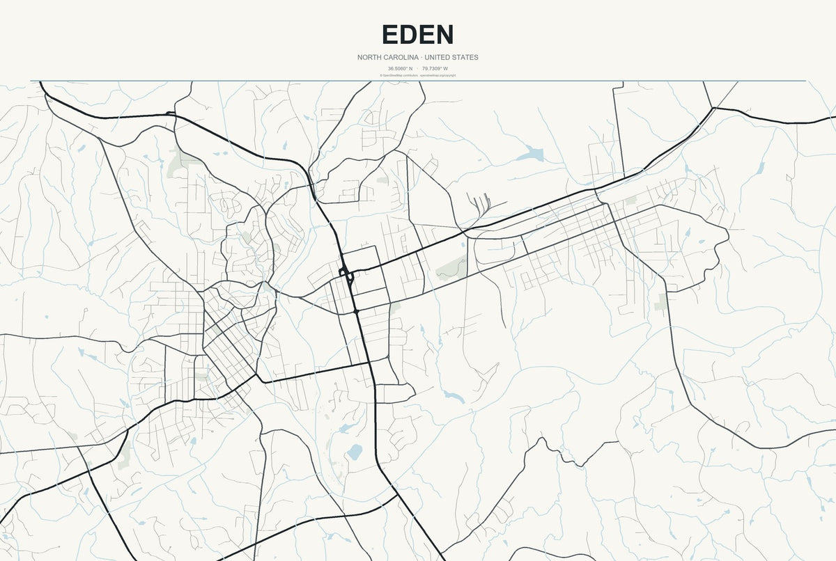 Eden, North Carolina City Map Aluminum Sign in Headline Atlas style