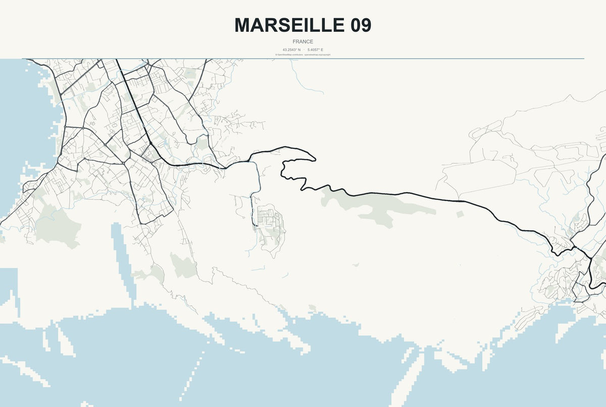 Marseille 09, France City Map Aluminum Sign in Headline Atlas style