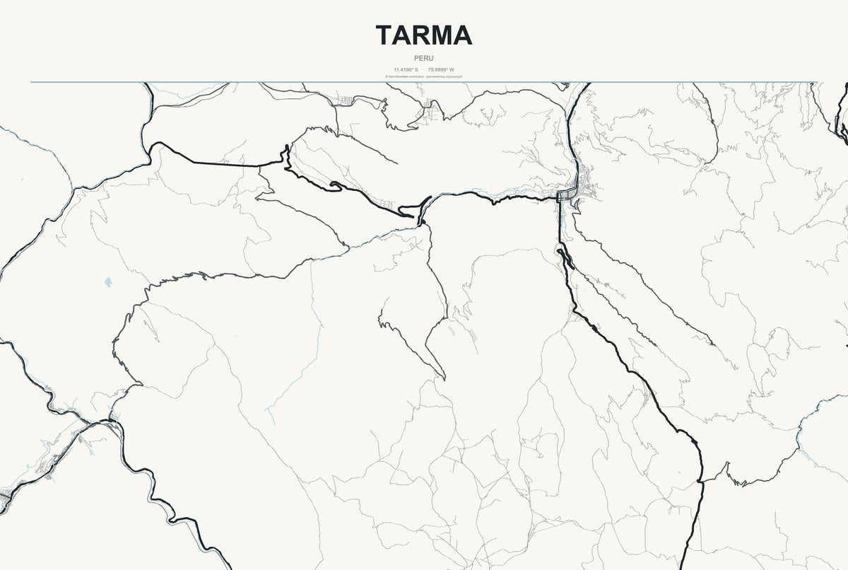 Tarma, Peru City Map Aluminum Sign in Headline Atlas style