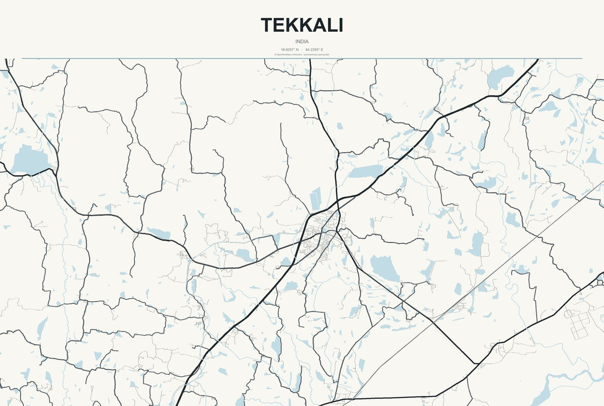 Tekkali, India City Map Aluminum Sign in Headline Atlas style