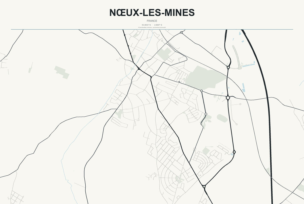 Nœux-les-Mines, France City Map Aluminum Sign in Headline Atlas style