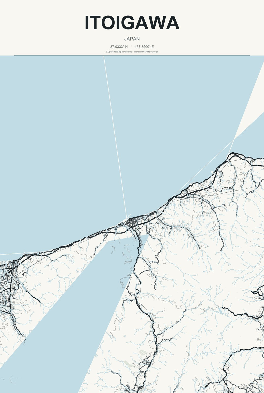 Itoigawa, Japan City Map Aluminum Sign in Headline Atlas style