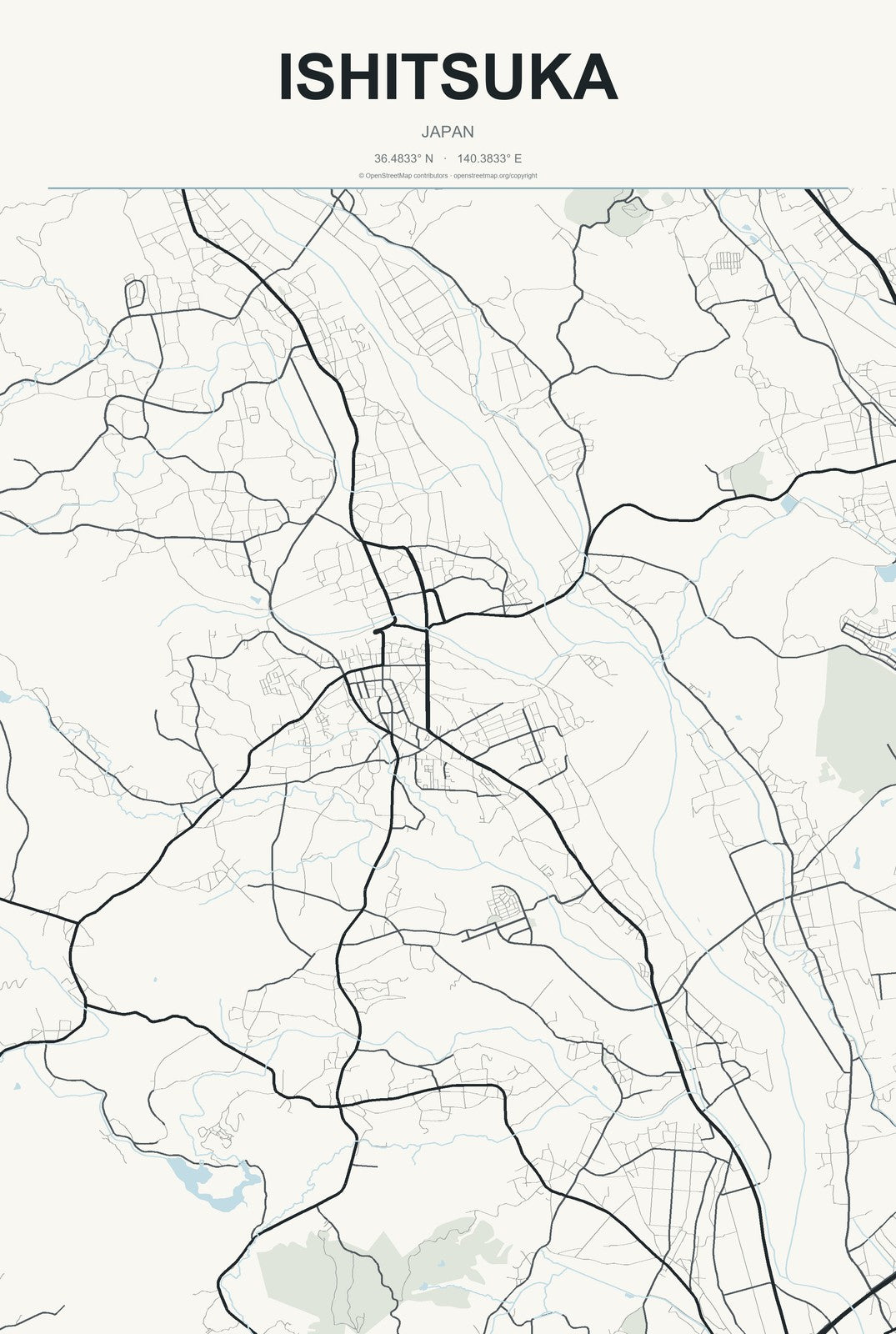 Ishitsuka, Japan City Map Aluminum Sign in Headline Atlas style