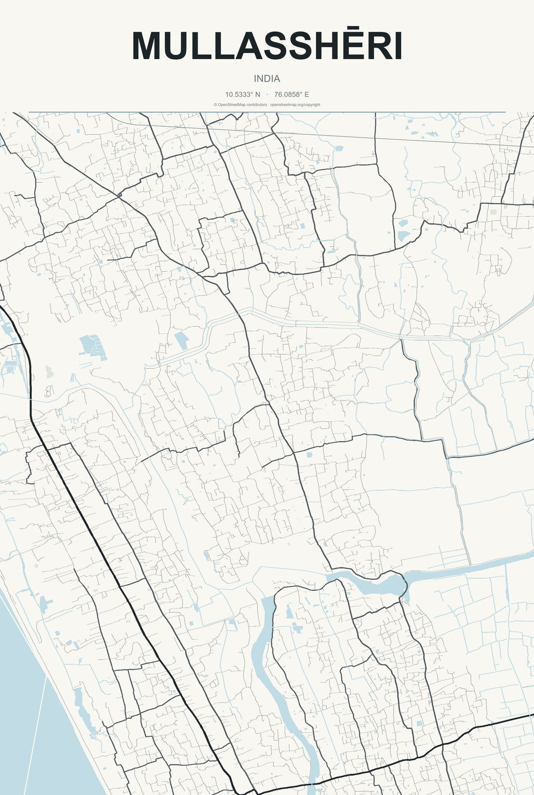 Mullasshēri, India City Map Aluminum Sign in Headline Atlas style