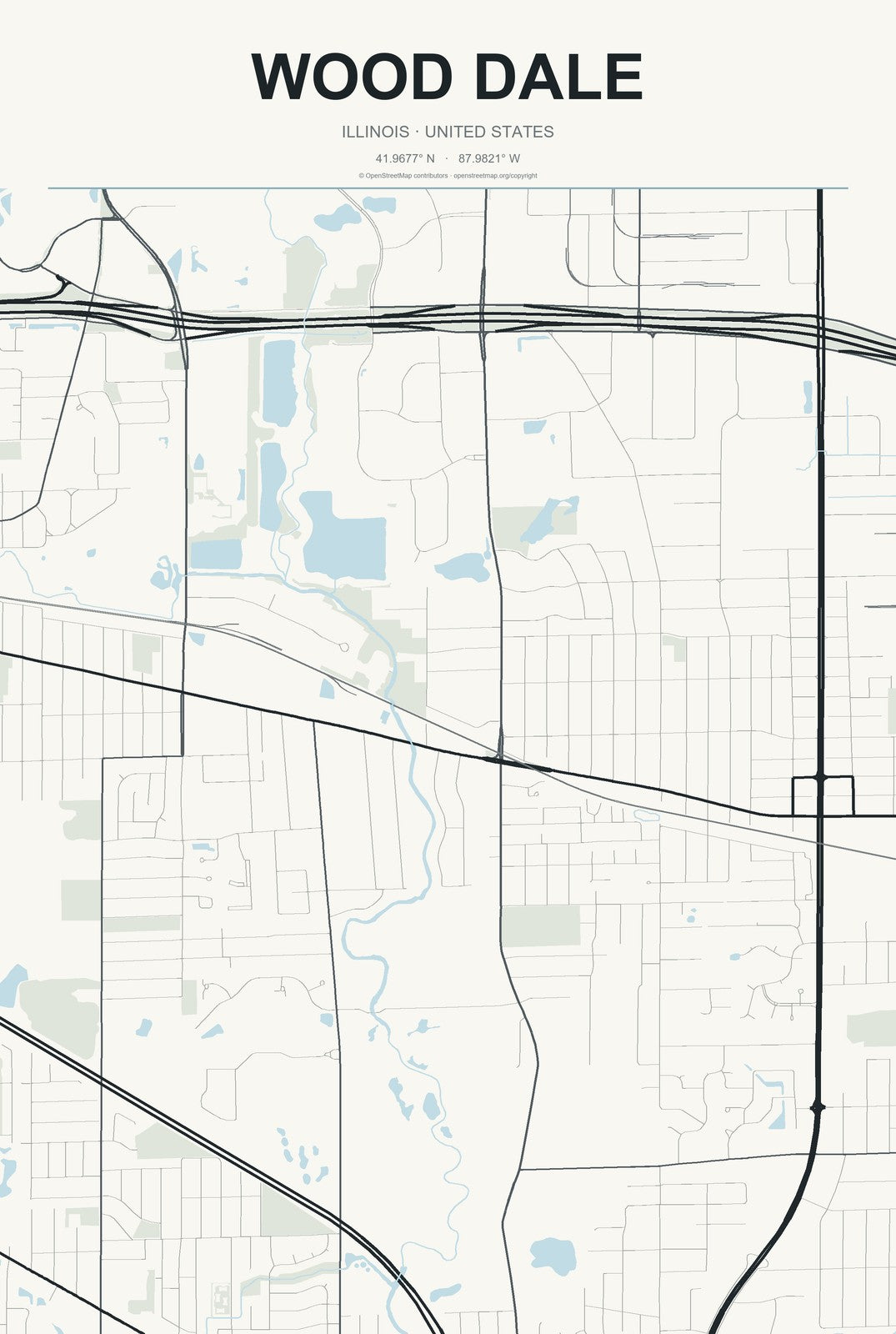 Wood Dale, Illinois City Map Aluminum Sign in Headline Atlas style