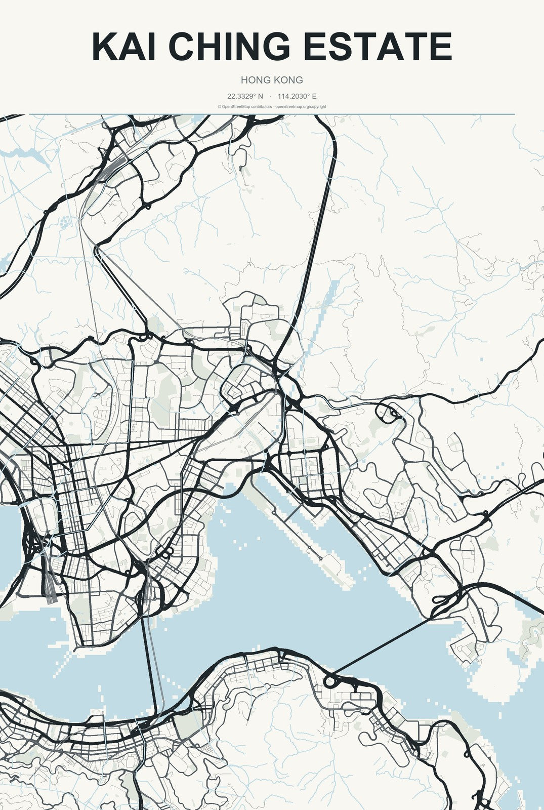 Kai Ching Estate, Hong Kong City Map Aluminum Sign in Headline Atlas style