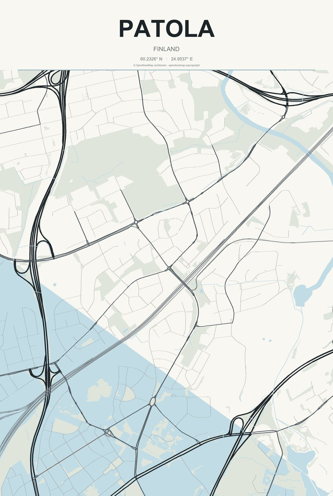 Patola, Finland City Map Aluminum Sign in Headline Atlas style