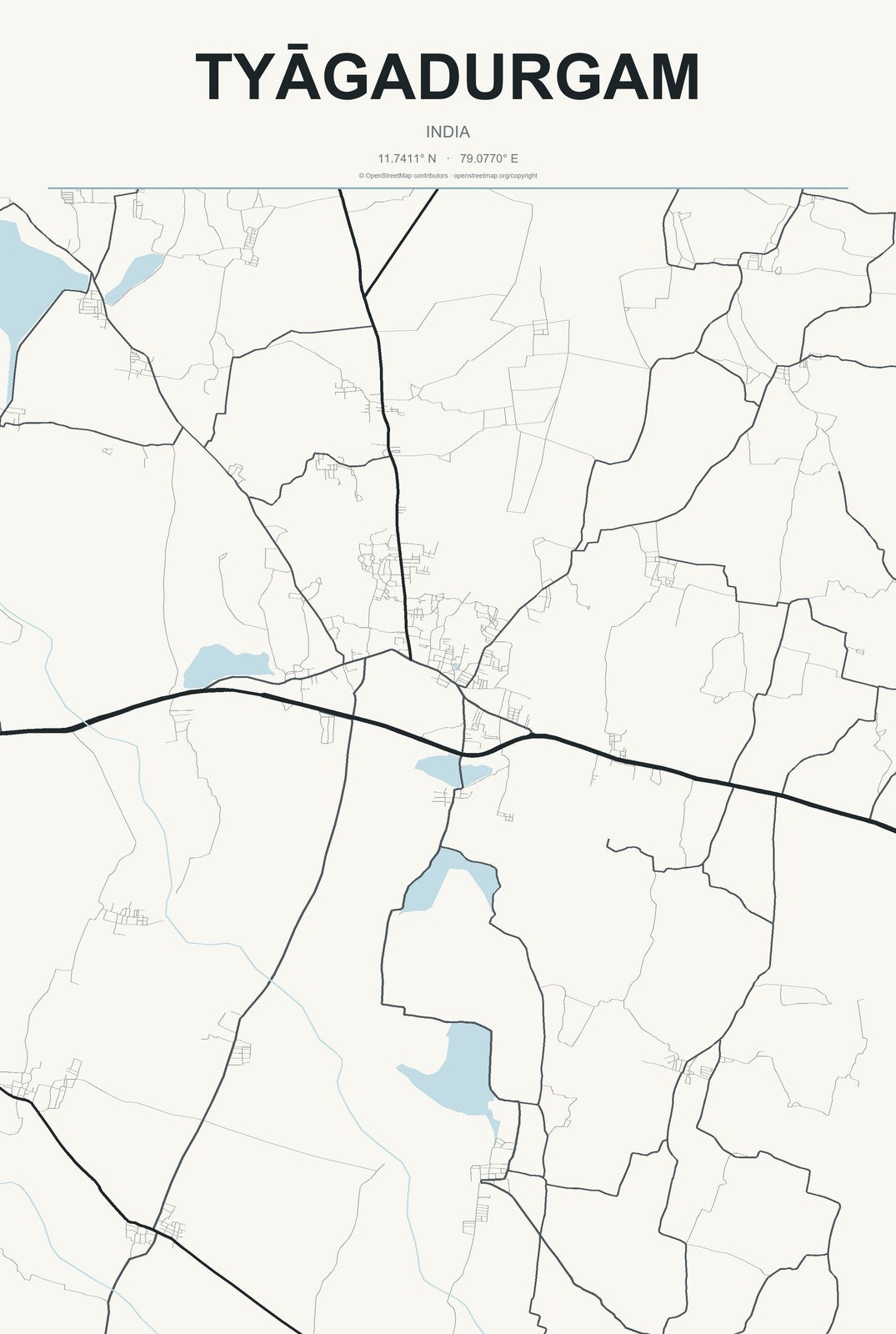 Tyāgadurgam, India City Map Aluminum Sign in Headline Atlas style