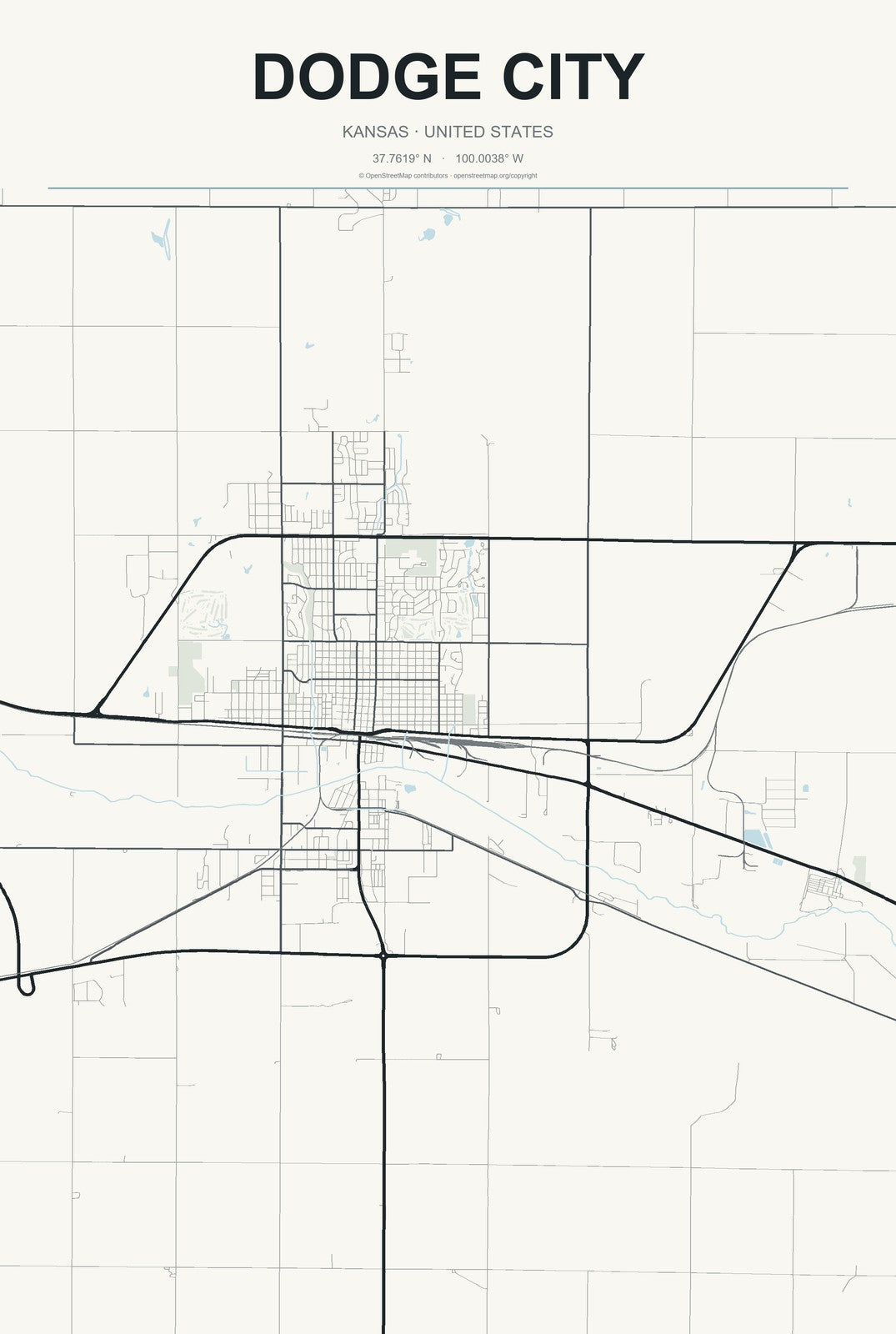 Dodge City, Kansas City Map Aluminum Sign in Headline Atlas style