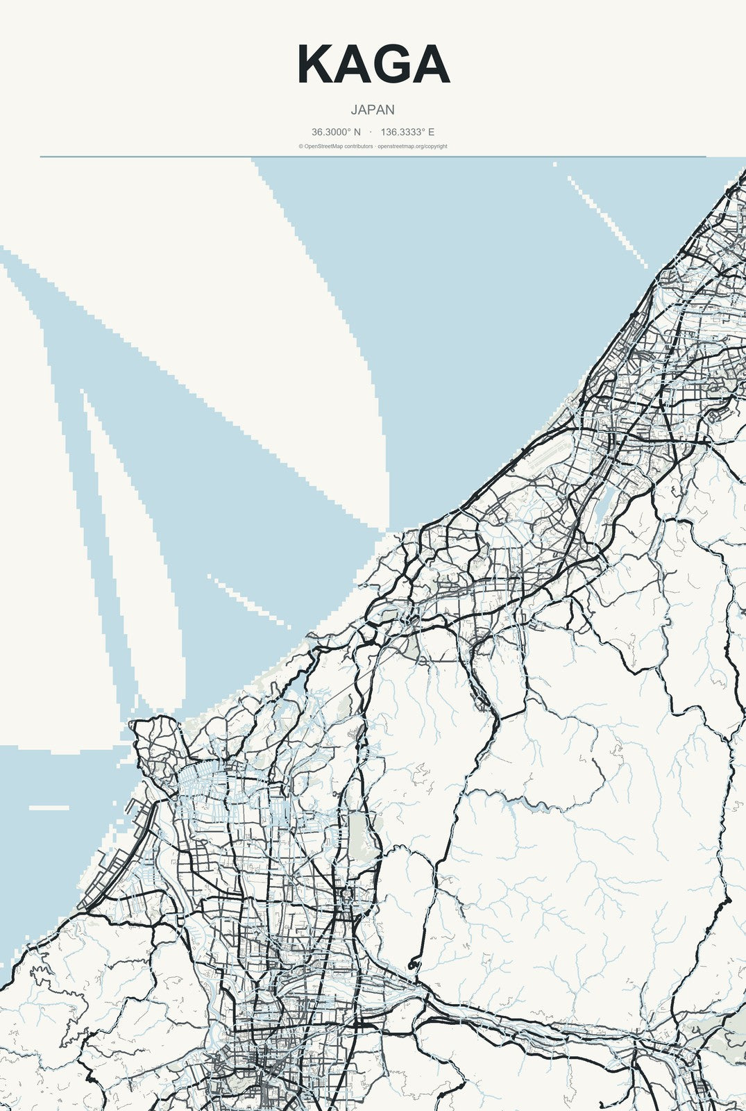 Kaga, Japan City Map Aluminum Sign in Headline Atlas style