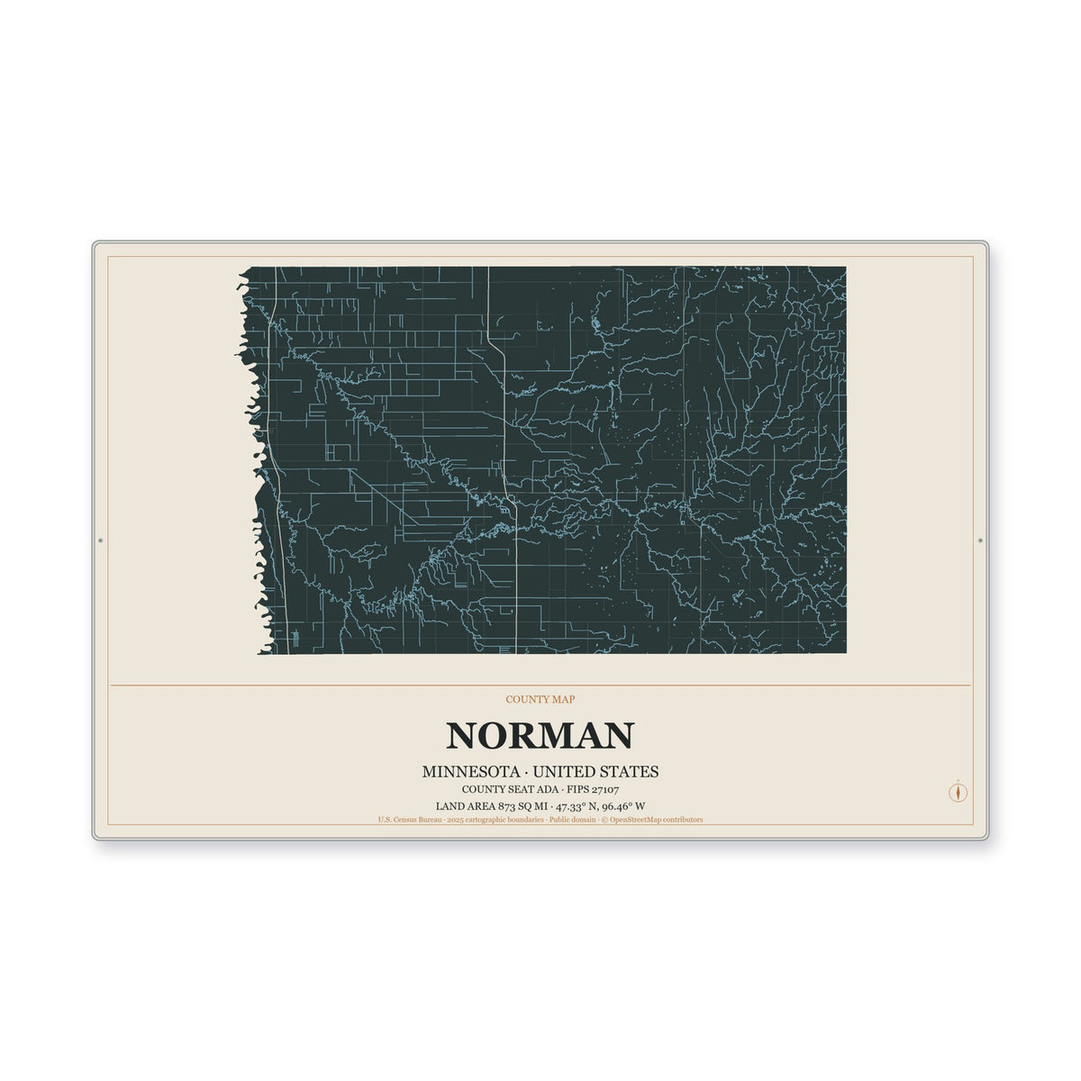 Norman County, Minnesota Map Aluminum Sign in Headline Atlas style