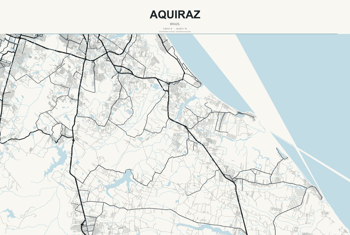 Aquiraz, Brazil City Map Aluminum Sign in Headline Atlas style