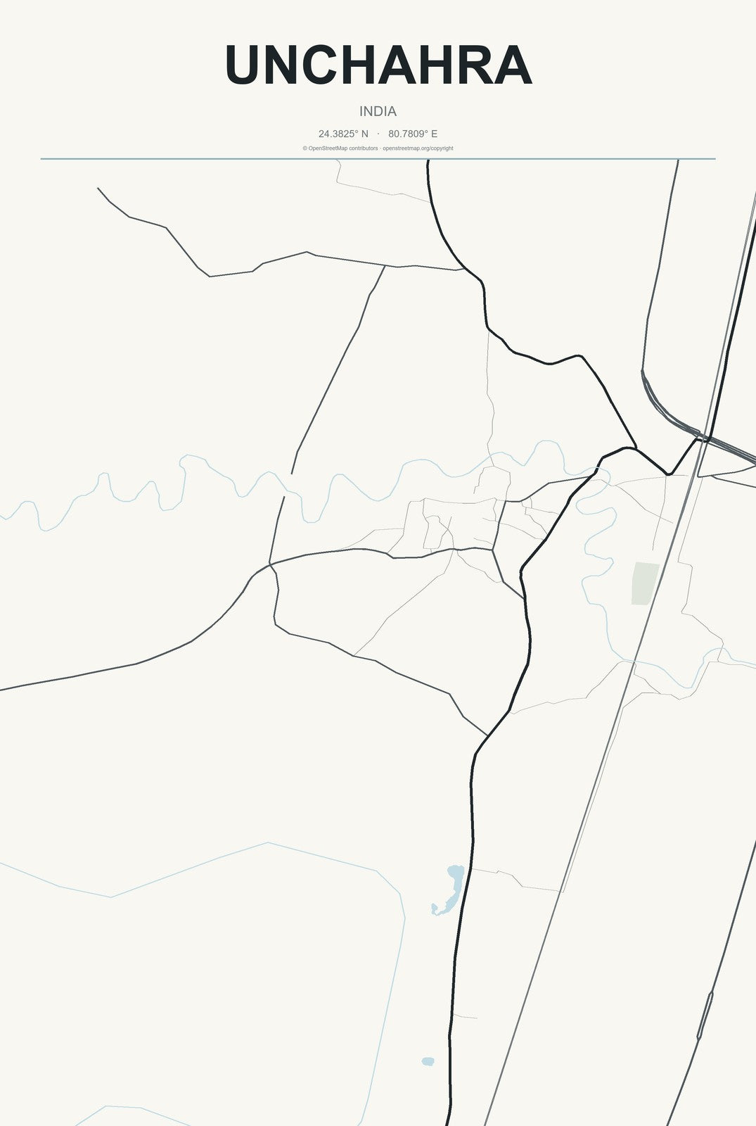 Unchahra, India City Map Aluminum Sign in Headline Atlas style