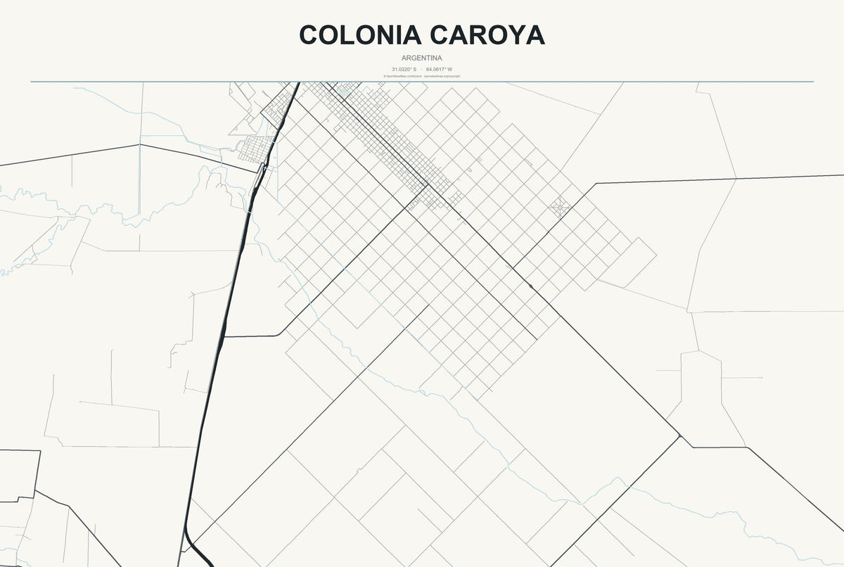 Colonia Caroya, Argentina City Map Aluminum Sign in Headline Atlas style