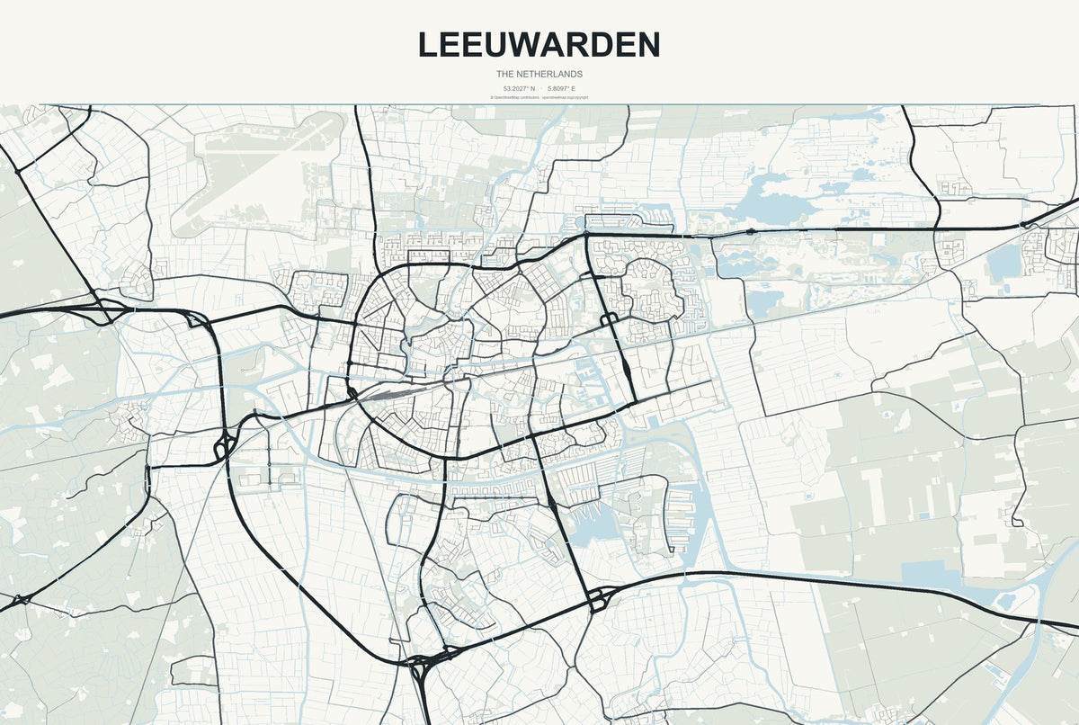 Leeuwarden, The Netherlands City Map Aluminum Sign in Headline Atlas style