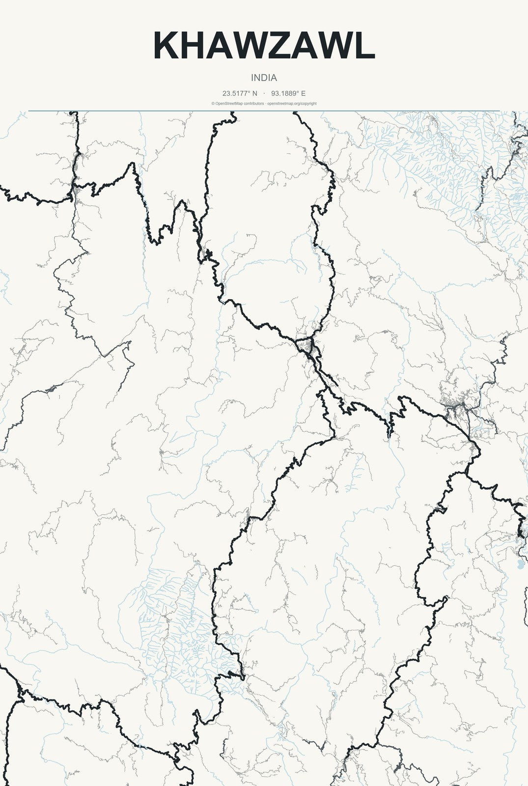 Khawzawl, India City Map Aluminum Sign in Headline Atlas style