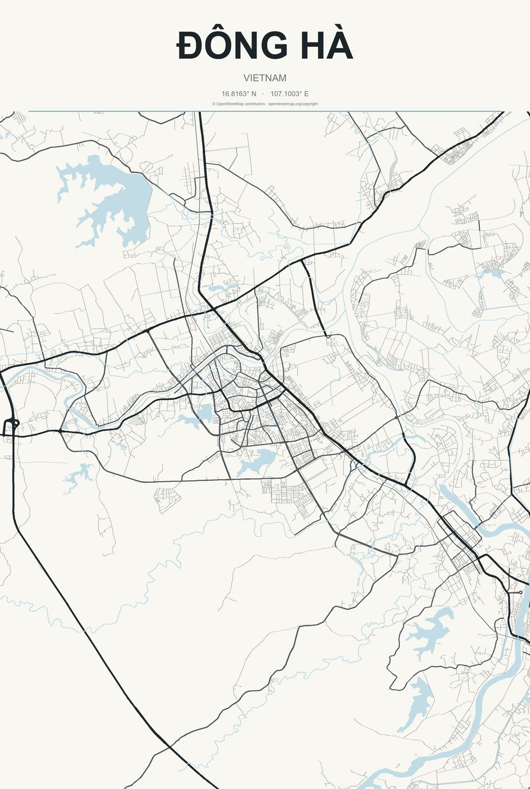 Ðông Hà, Vietnam City Map Aluminum Sign in Headline Atlas style