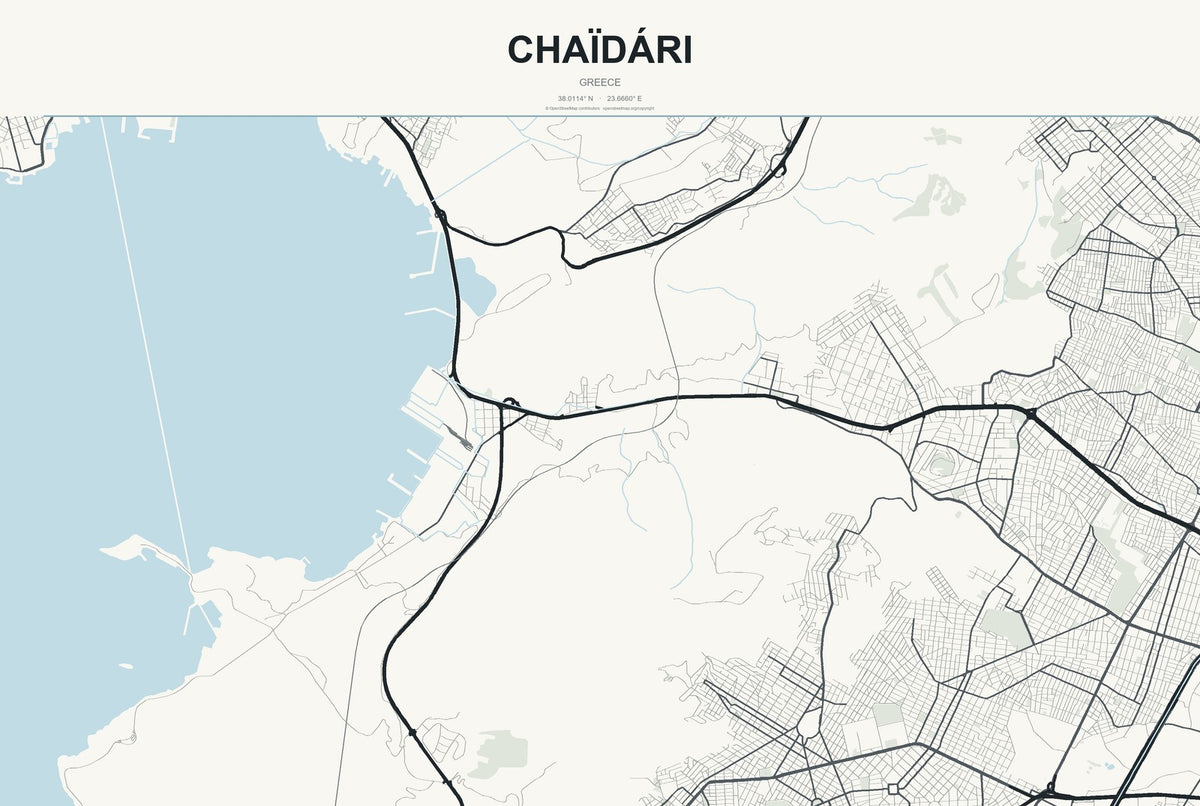 Chaïdári, Greece City Map Aluminum Sign in Headline Atlas style