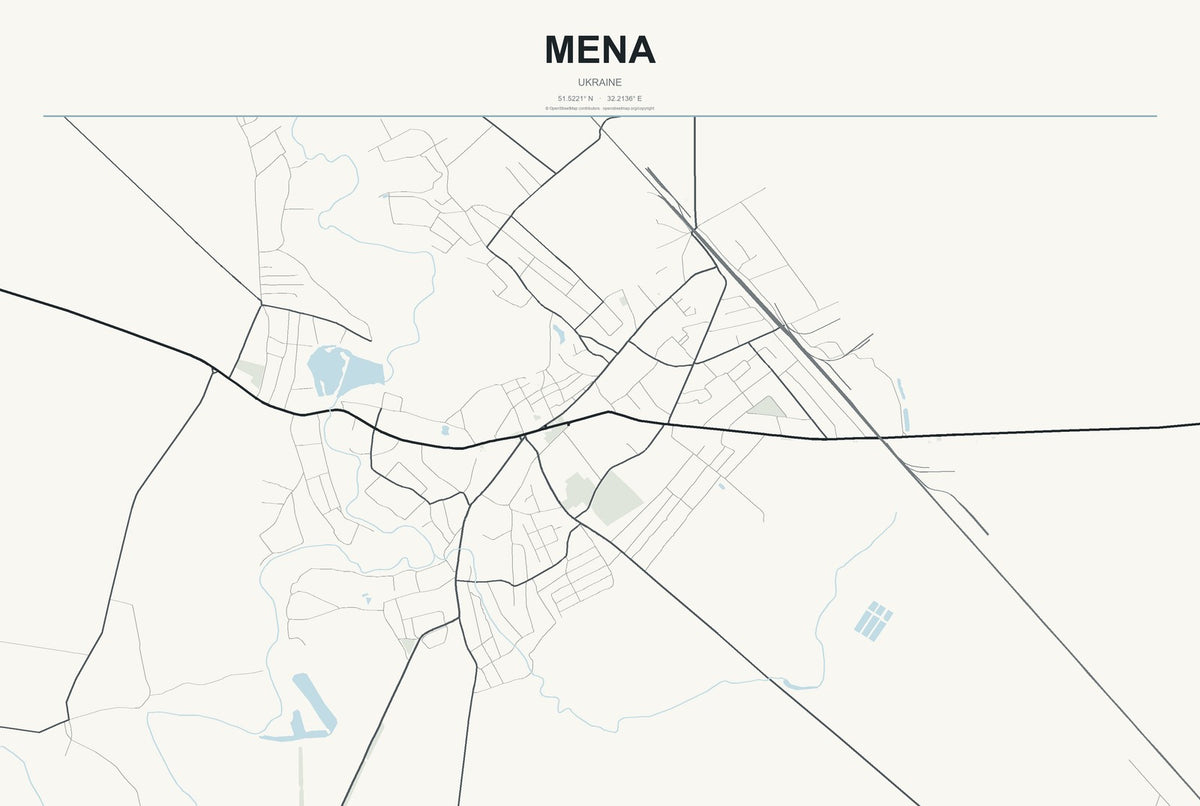 Mena, Ukraine City Map Aluminum Sign in Headline Atlas style