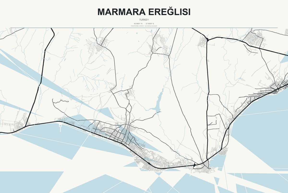 Marmara Ereğlisi, Turkey City Map Aluminum Sign in Headline Atlas style