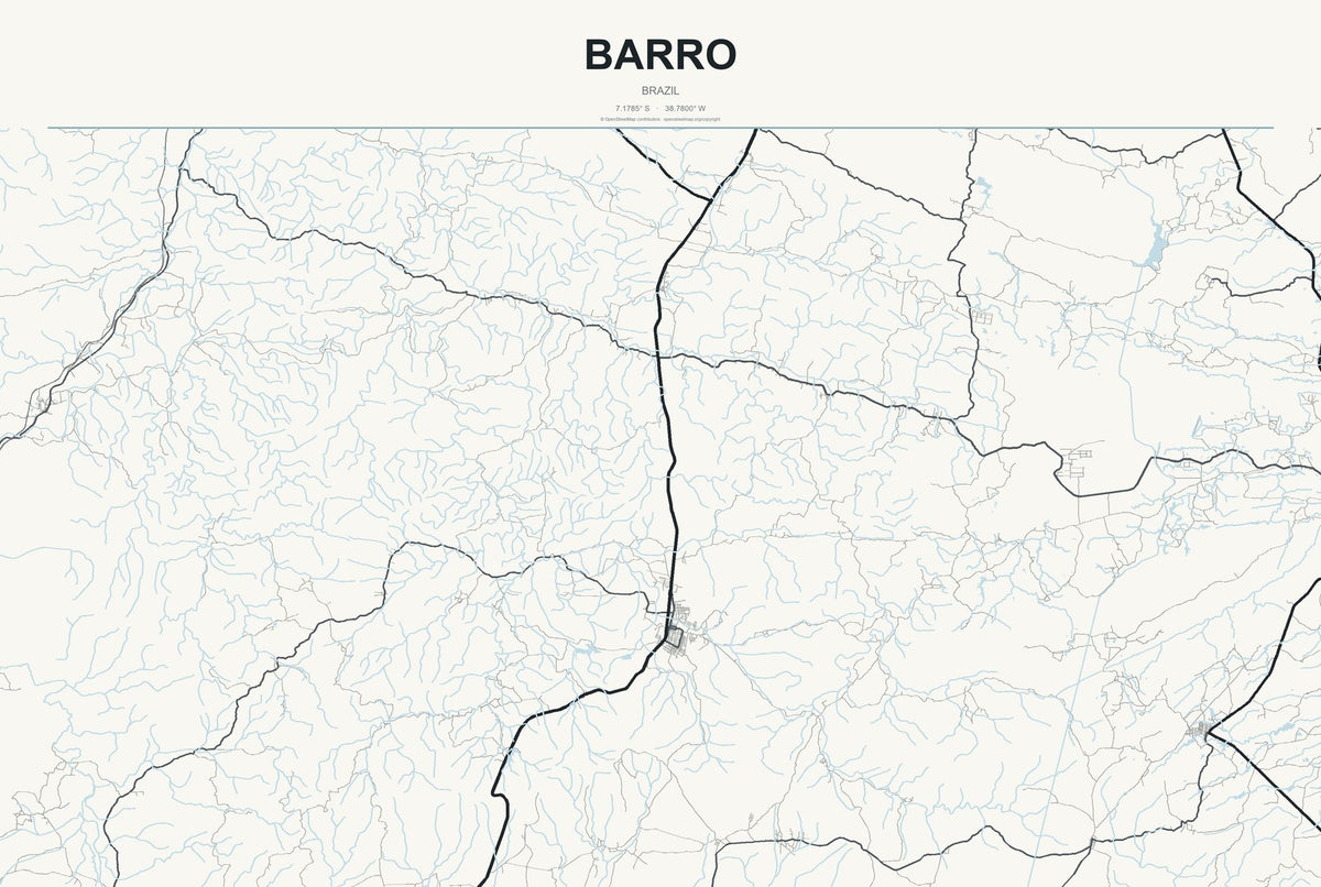 Barro, Brazil City Map Aluminum Sign in Headline Atlas style