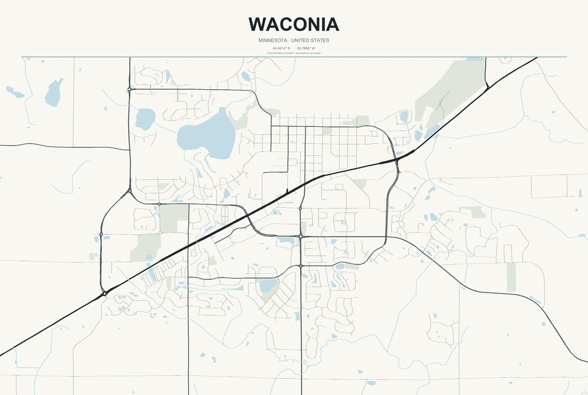 Waconia, Minnesota City Map Aluminum Sign in Headline Atlas style