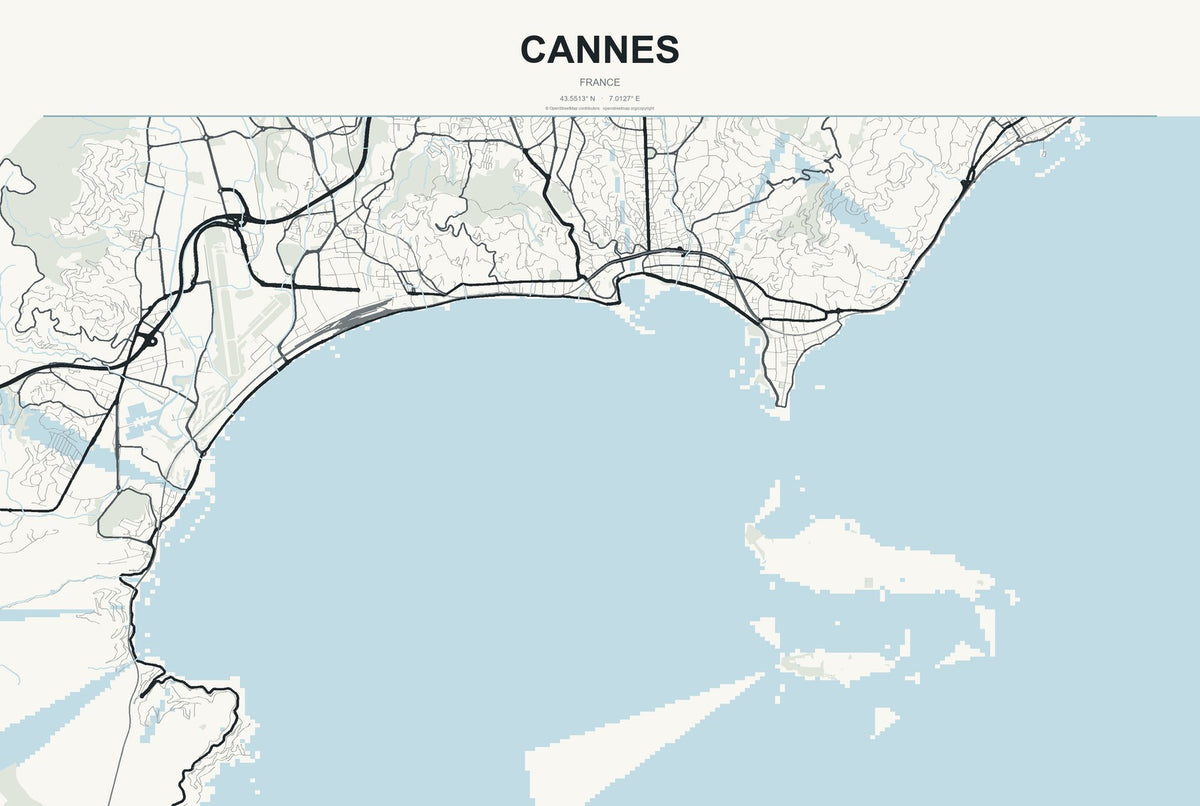 Cannes, France City Map Aluminum Sign in Headline Atlas style