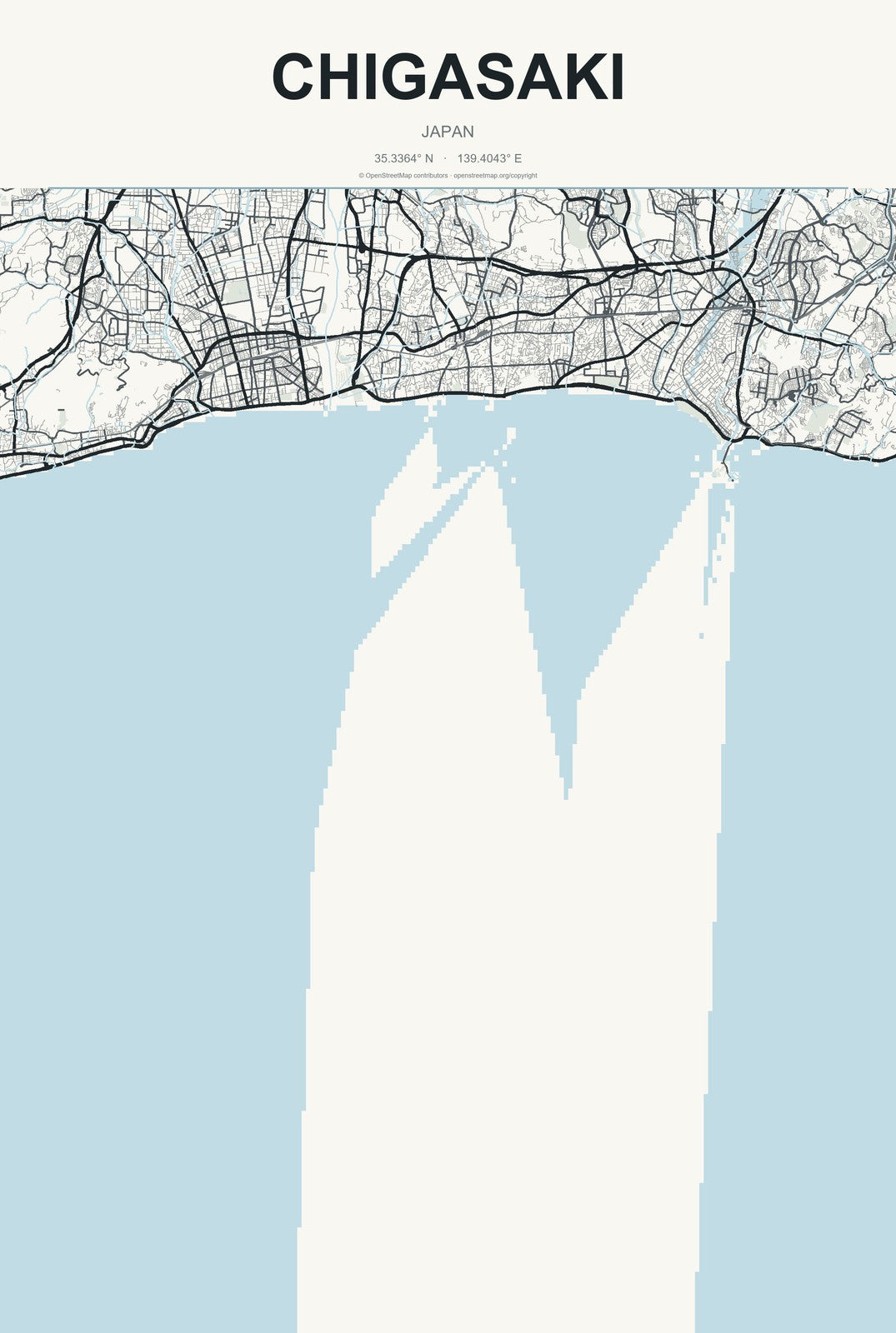 Chigasaki, Japan City Map Aluminum Sign in Headline Atlas style